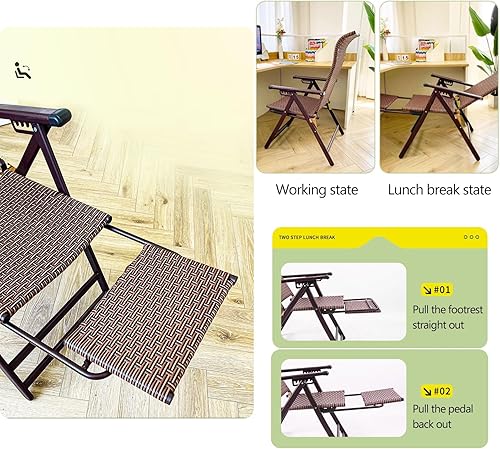 Miniatura 6 de Silla plegable de ratán, reclinable plegable con reposapiés telescópico, sillas de césped ajustables para comedor, fiesta, boda, jardín (negro)