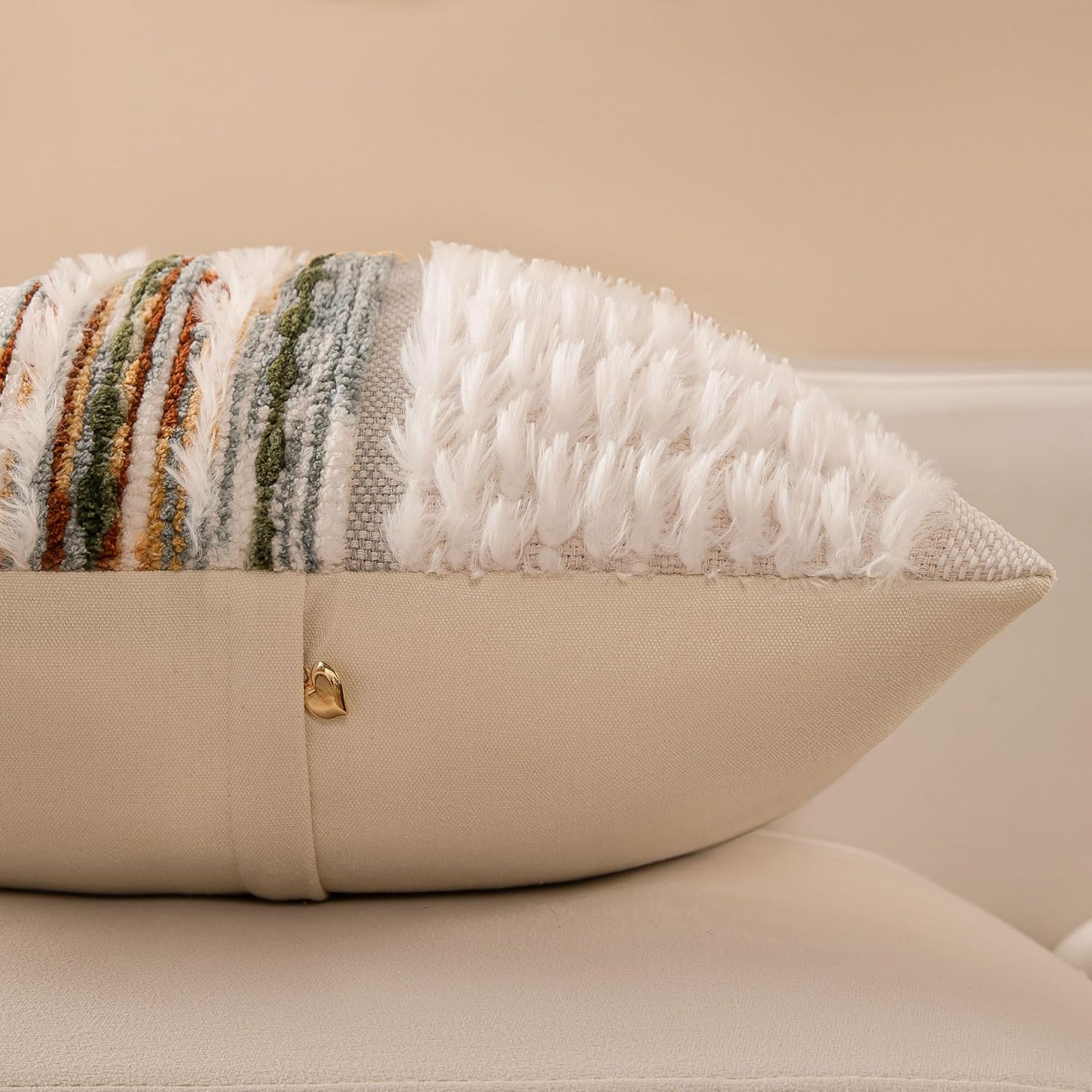 Boho Chenille Tufted Couch Throw Pillow Covers 18x18 Inch Set of 2 Farmhouse Striped Decorative Pillow Covers Accent Neutral Pillowcase Forest Cushion Cover for Living Room Sofa Bed - Image 6