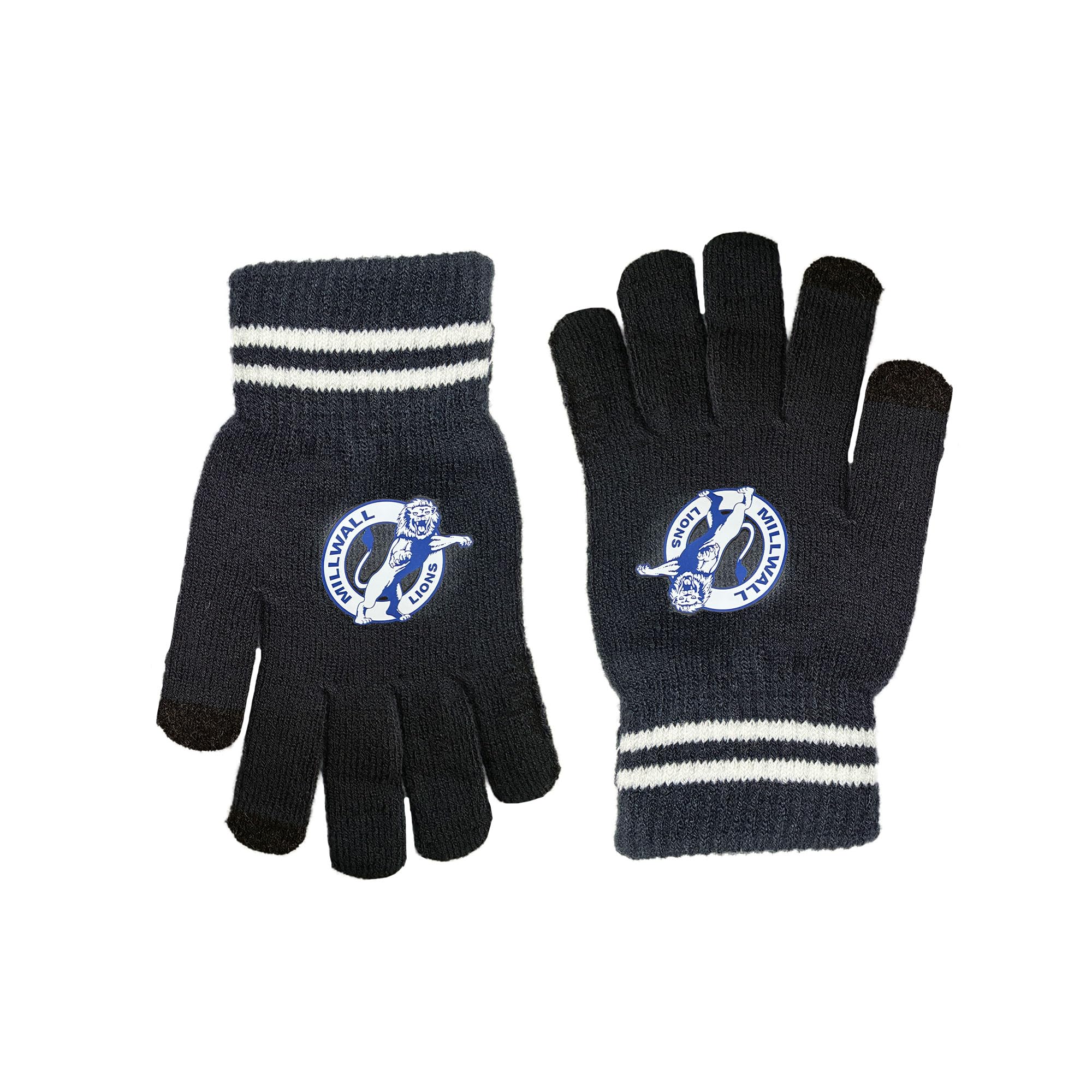 Beyond Happy Multicolor Millwall Adult Gloves - Lions Football Fans Touch Gloves - 100% Acrylic Millwall Supporters' Winter Accessory