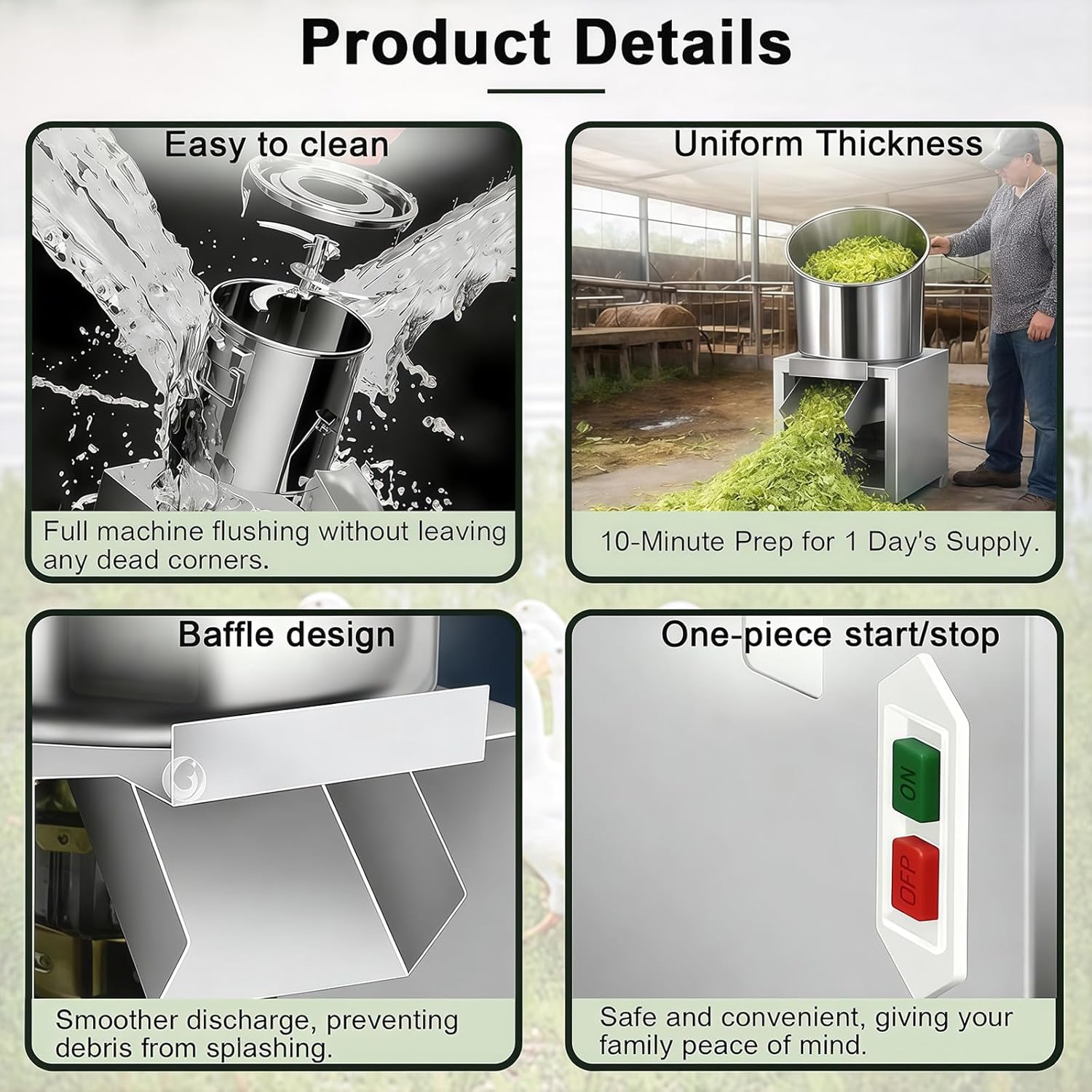 1800W Heavy-Duty Vegetable Chopper, Household Poultry Feed Processor with 4 Blades, 3500 RPM, 50–120kg/h Output, Stainless Steel, for Farms, Livestock Breeding, and Ranches 1000W