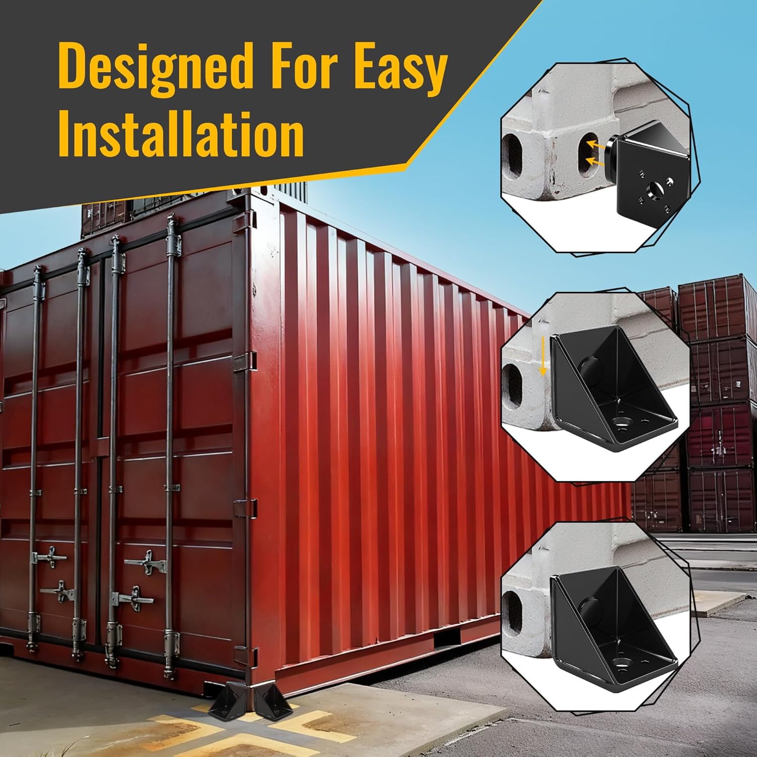 Full Bevel Shipping Container Anchors - Heavy Duty Steel Side Twist Locks & Tie Downs - Super Triangle Design for Secure Anchoring - Compatible with Containers-4pcs