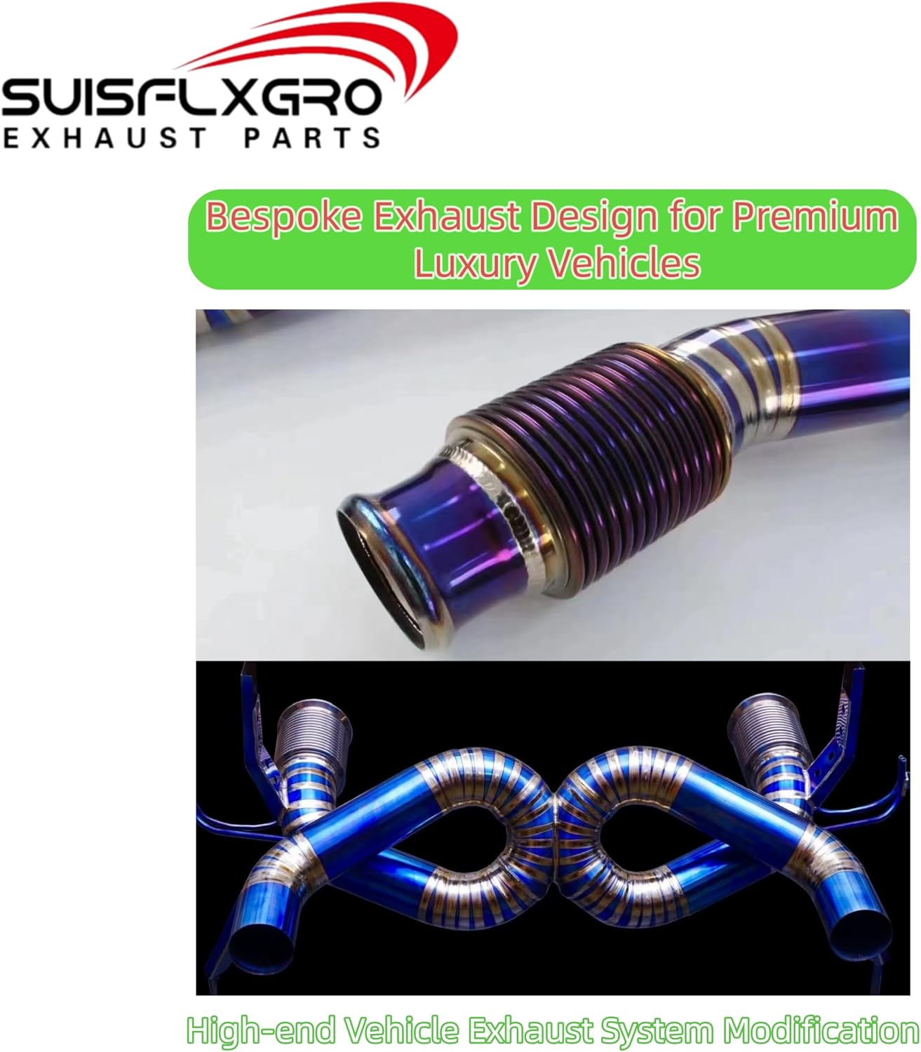 Exhaust Flex Pipe (Interlock Lining Type) 100% Titanium TA1 For Performance Exhaust Tuning and Modification (1PC, 2.5X4.7)
