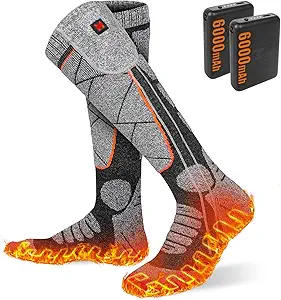 Heated Socks, 5V 6000mAh Rechargeable Heated Socks for Men & Women, Electric Socks with 3 Heating Levels for Winter, Skiing, Hunting, Camping, Hiking, Cycling, Outdoor Work