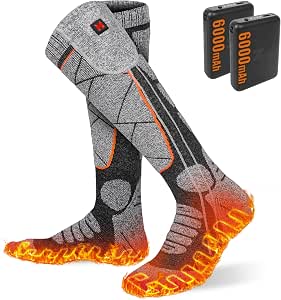 Heated Socks, 5V 6000mAh Rechargeable Electric Socks with 3 Heating Levels for Winter Activities