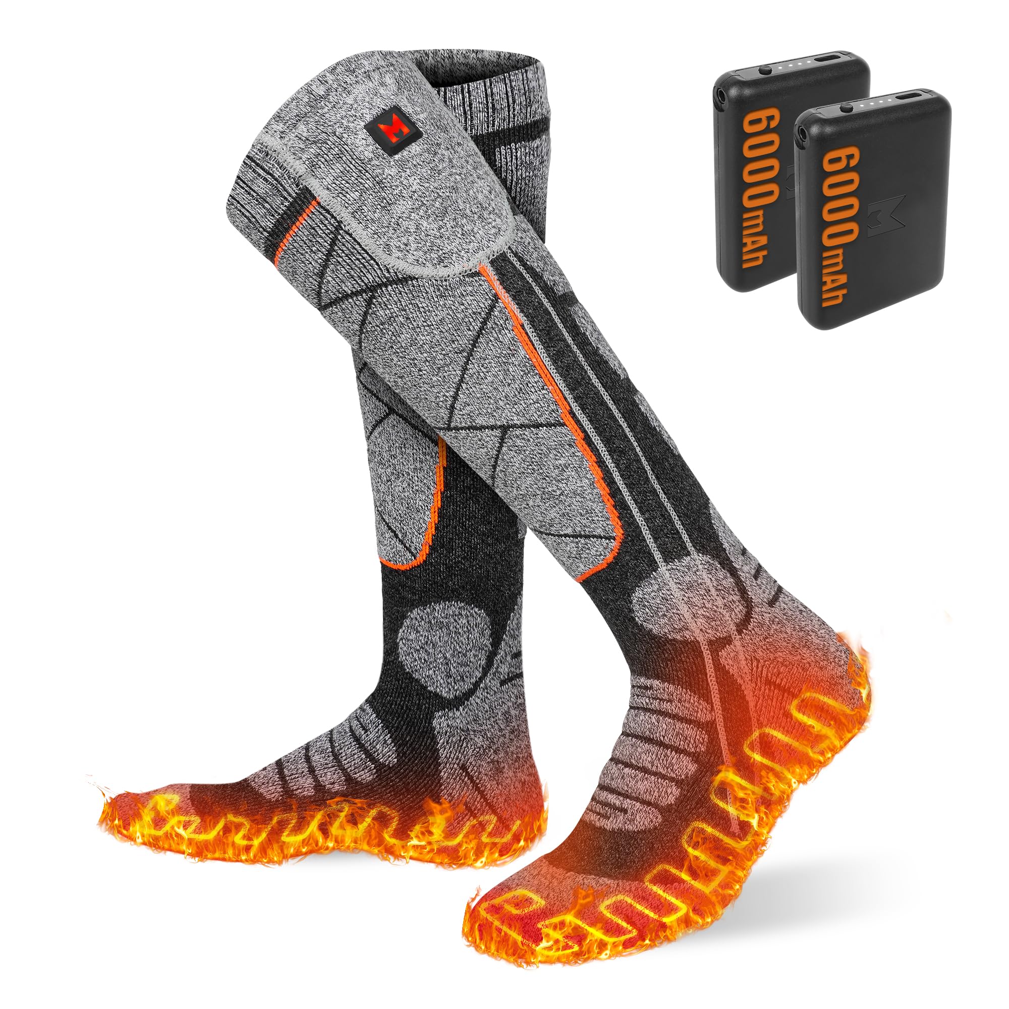 EIHBIEA Heated Socks, 5V 6000mAh Rechargeable Heated Socks for Men & Women, Electric Socks with 3 Heating Levels for Winter, Skiing, Hunting, Camping, Hiking, Fishing, Cycling, Outdoor Work