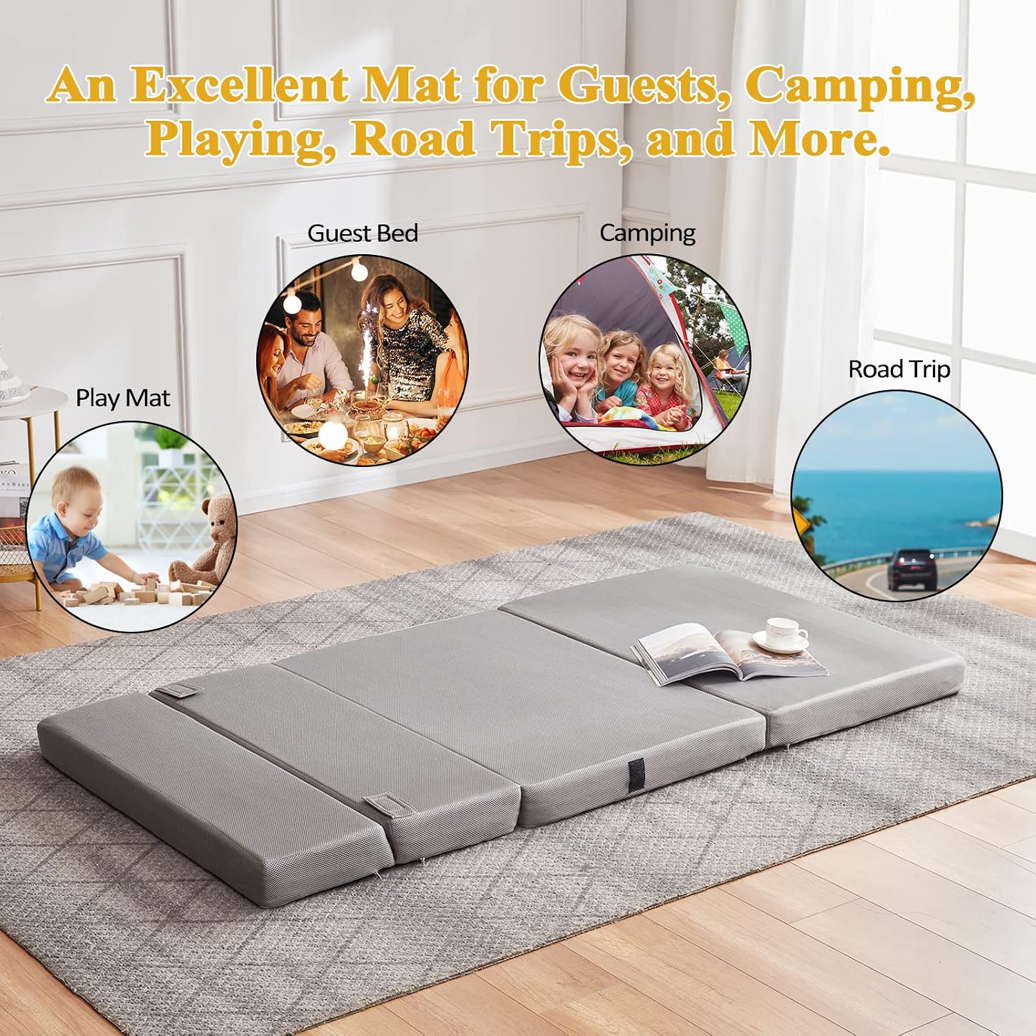 BDEUS Folding Mattress Folding Sofa 4" Breathable High-Density Foam Mattress Topper, Portable Guest Bed with Removable&Washable Cover, 75 x 39 inches