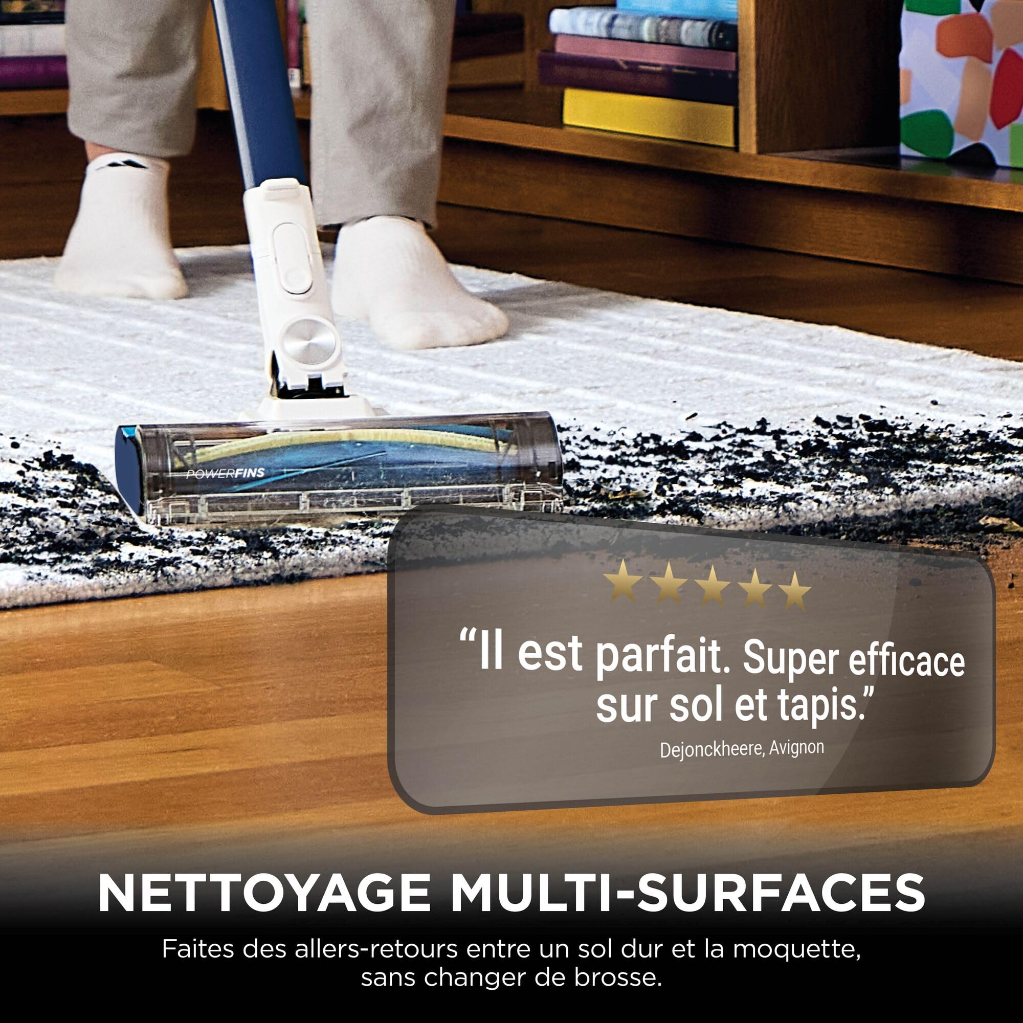 Shark PowerPro Aspirateur sans Fil, Technologie FloorDetect, Anti-emmêlement, Système Anti-allergène, Léger, Flexible, Mode Portatif, 50 Min d’autonomie, Bac à poussière XL, Bleu Métallisé IZ380EU