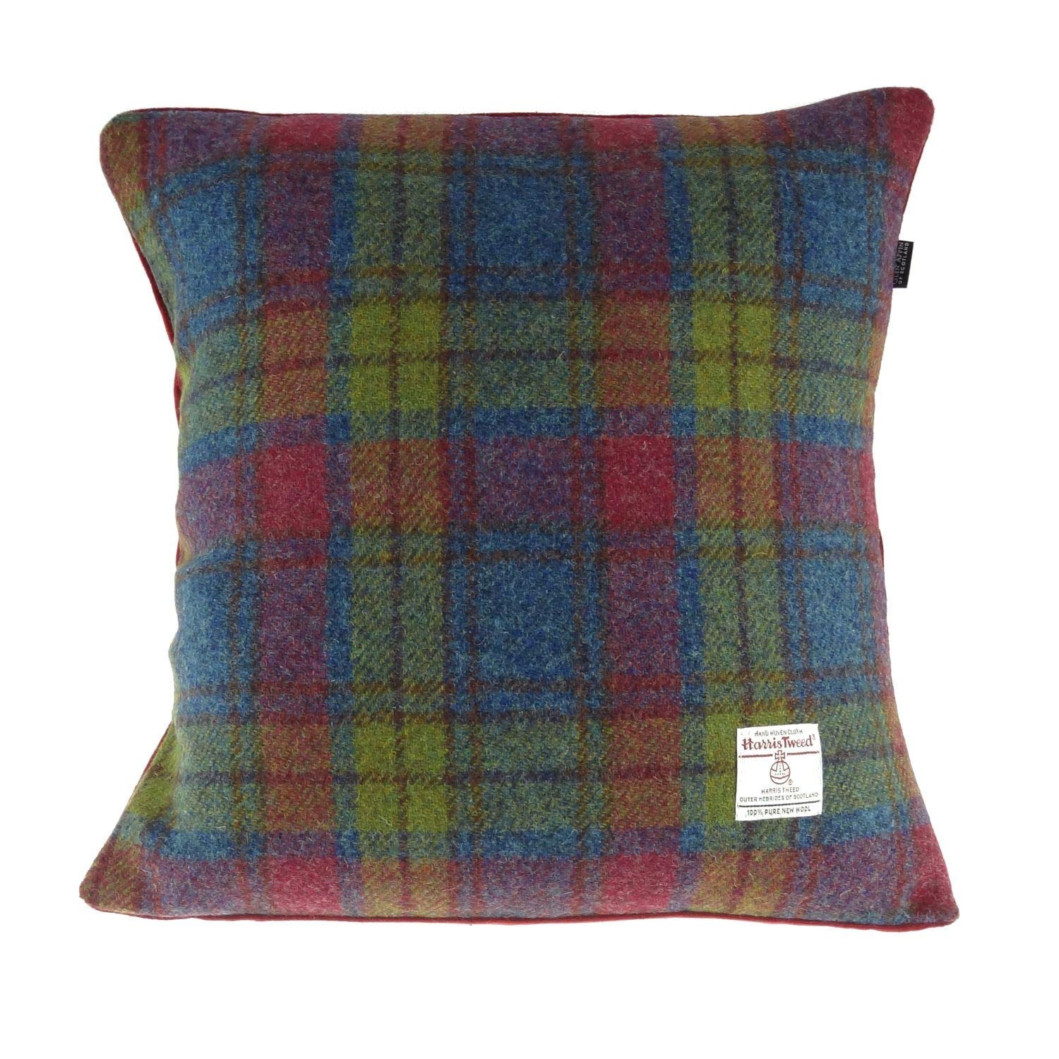 Authentic Harris Tweed Buchanan Tartan Square Cushion With Velvet Back - MADE IN SCOTLAND
