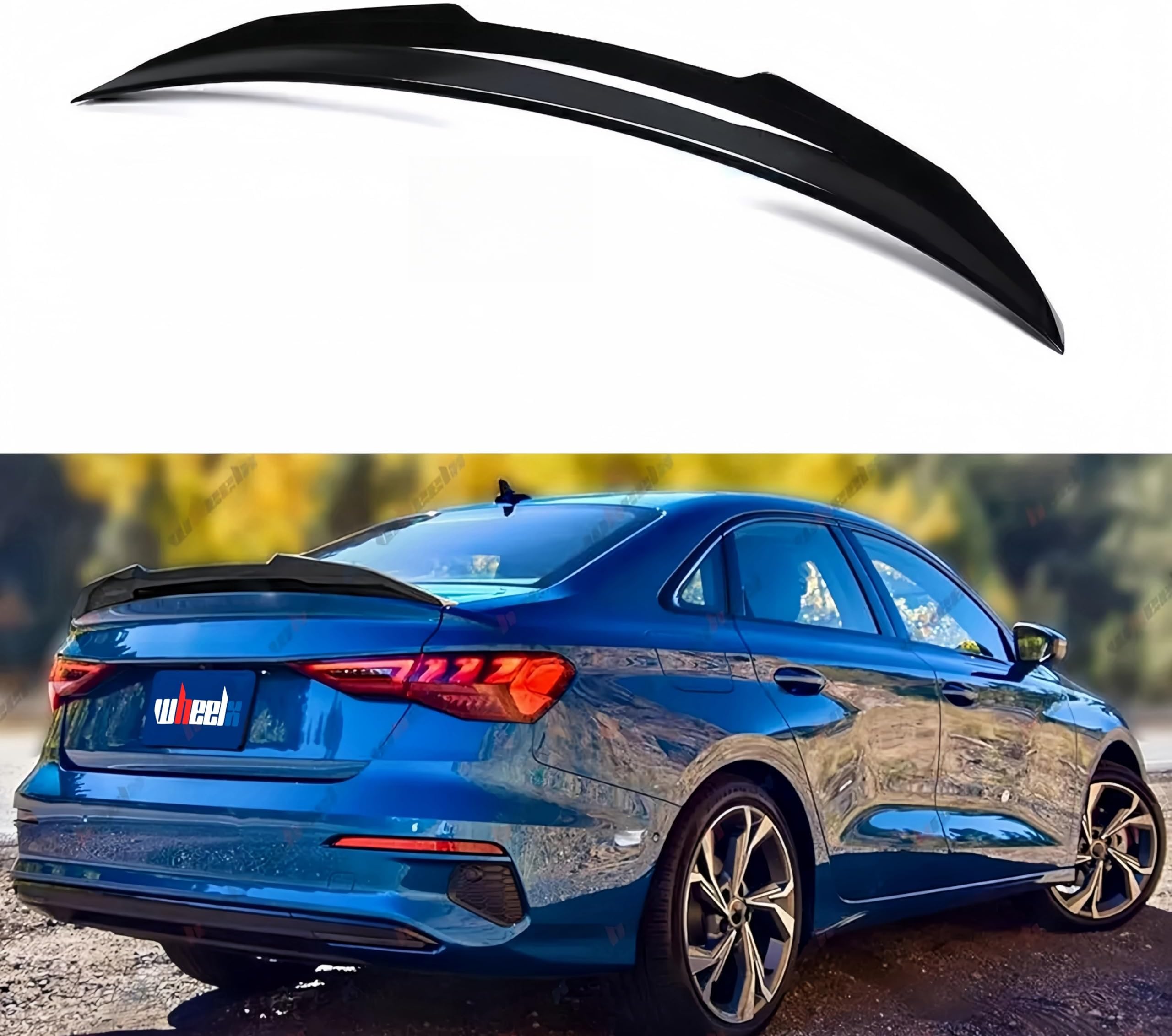 Rear Trunk Spoiler Compatible with 2014-2020 Audi A3 S3 RS3, High Kick PSM Style Duckbill Spoiler Fits for 14-20 Sedan, Exterior Spoiler Wing Lip (Glossy Black)