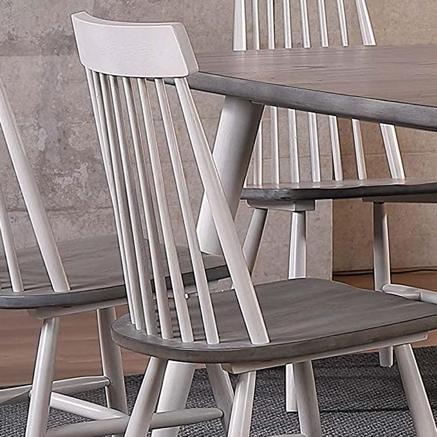 Kings Brand Furniture – Milford Windsor Wood Slat Back White/Gray Dining Side Chairs, Set of 2