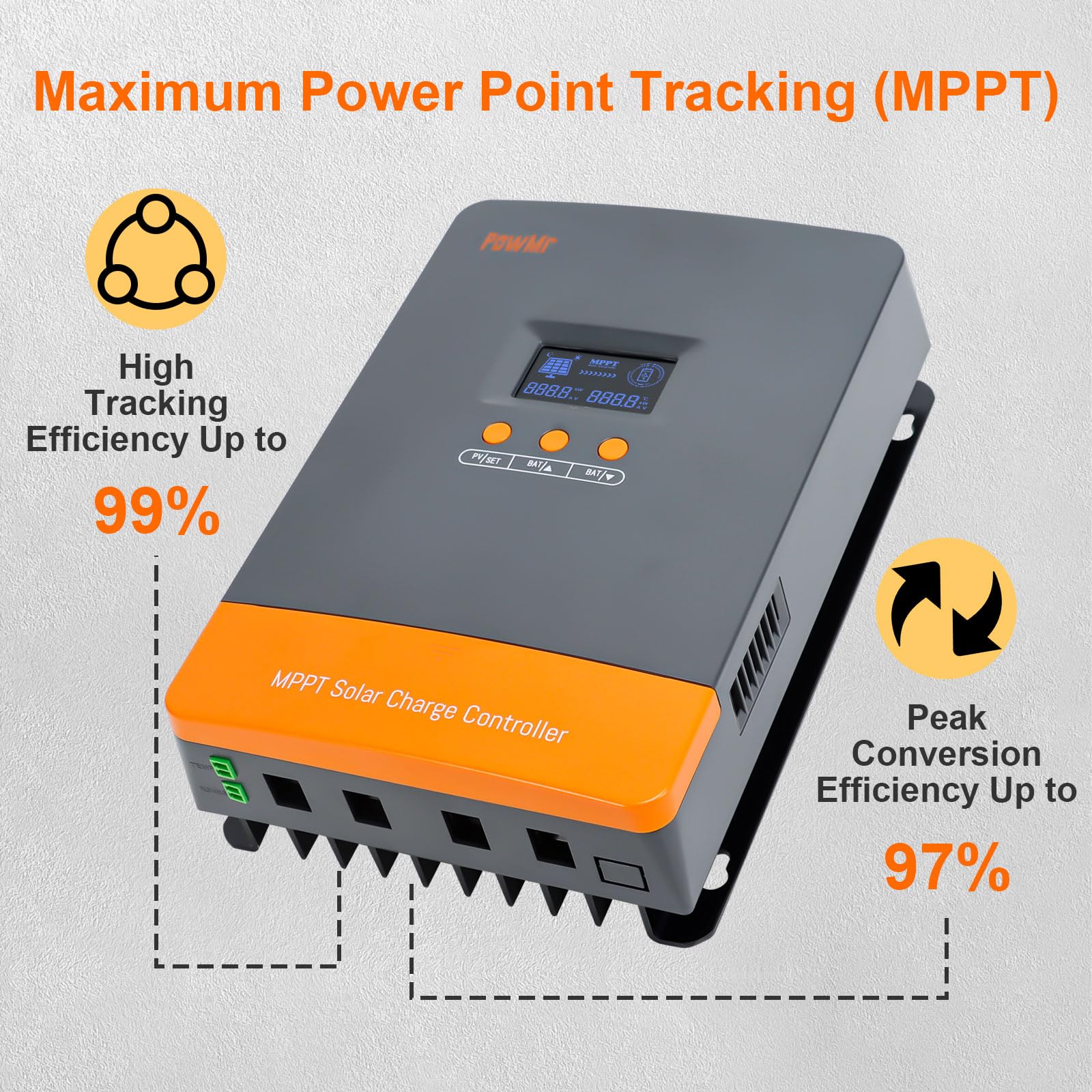 PowMr Regolatore di carica solare MPPT da 100 A, 12 V 24 V 36 V 48 V automatico, regolatore solare PV ingresso max 160 V, supporta fino a 12 connessioni parallele, adatto per AGM, Gel, FLD e litio