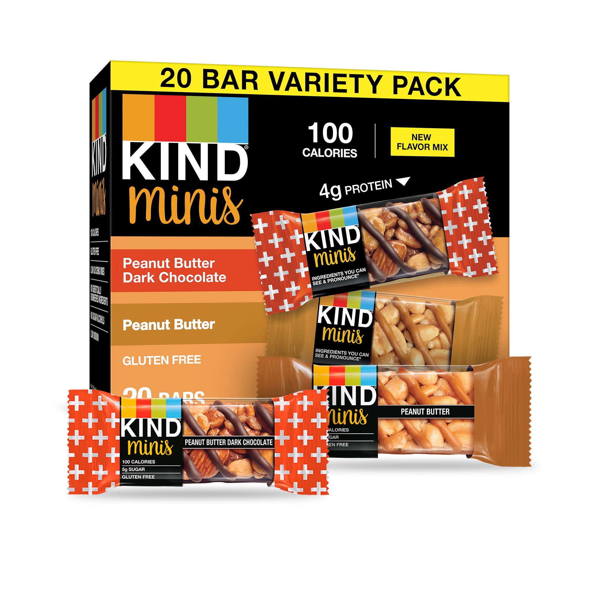 KIND Bar Minis, Peanut Butter Dark Chocolate & Peanut Butter, Variety Pack, Gluten Free, 100 Calorie