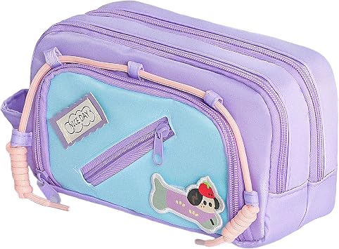 Kawaii Dog Pencil Case Large Capacity Color-Block Organizer | Ins Aesthetic Pen Supplies Organizer | Cute Japanese Style Cartoon Pen Pouch Purple