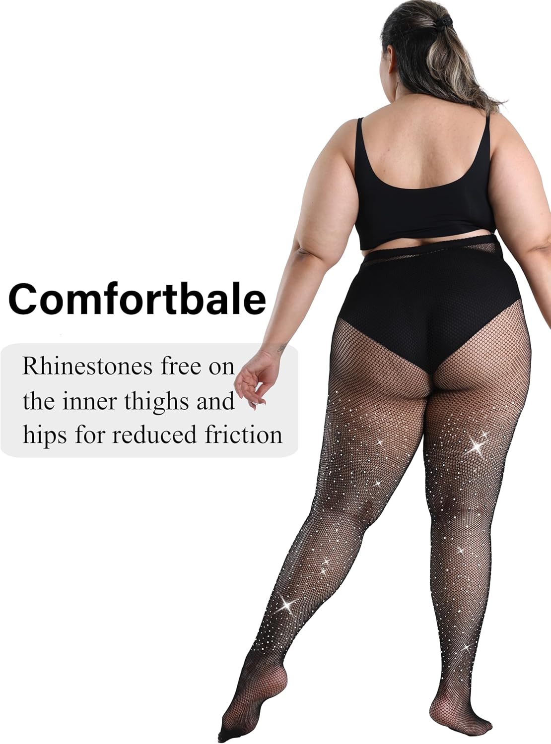 HeyUU Womens 10X Strong Ultra Sparkly Fishnet Tights, Plus Size Rhinestone Fishnets for Women, Sexy Concert Outfit Stockings - Image 3