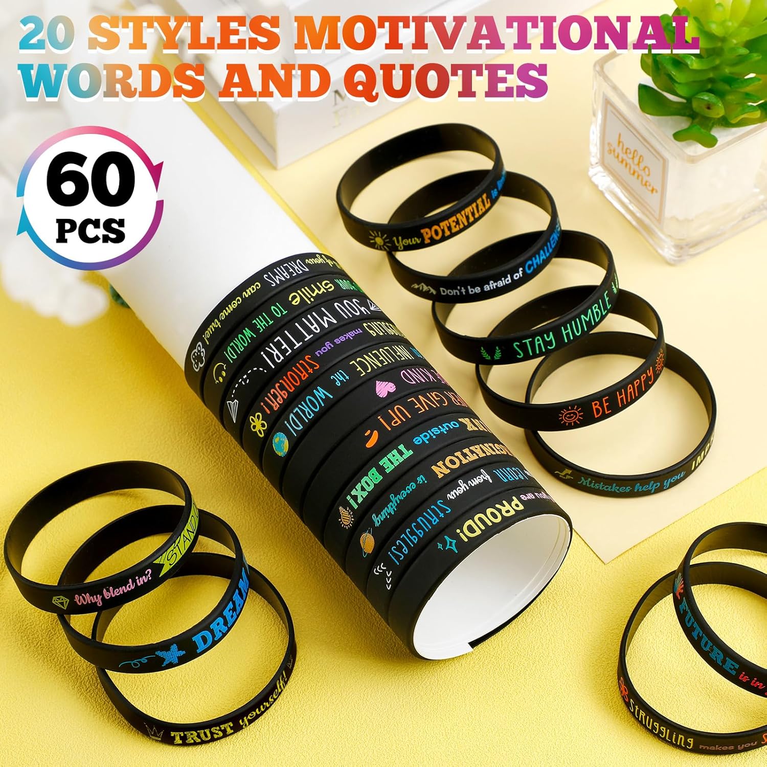 60 Pcs Motivational Silicone Bracelets Motivational Quote Rubber Wristbands Inspirational Silicone Wristband for Kids Children Teens Women Men School Home Office Party Favor Gifts - Image 7