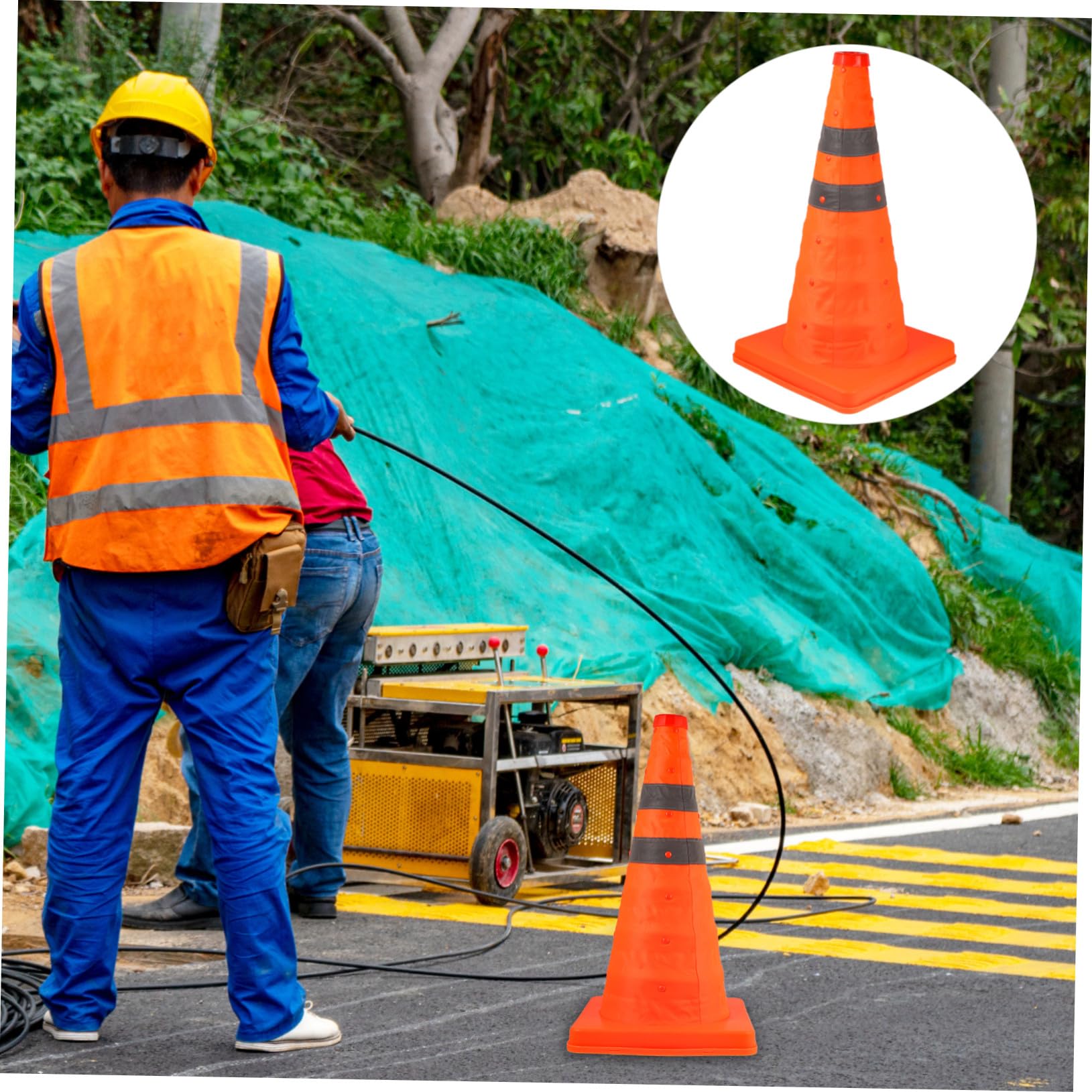 Lot de 2 Cônes de Signalisation Extensibles Orange 45 Cm en Polypropylène Réfléchissants, Pliables pour Sécurité Routière et Délimitation Terrains Extérieurs et Intérieurs