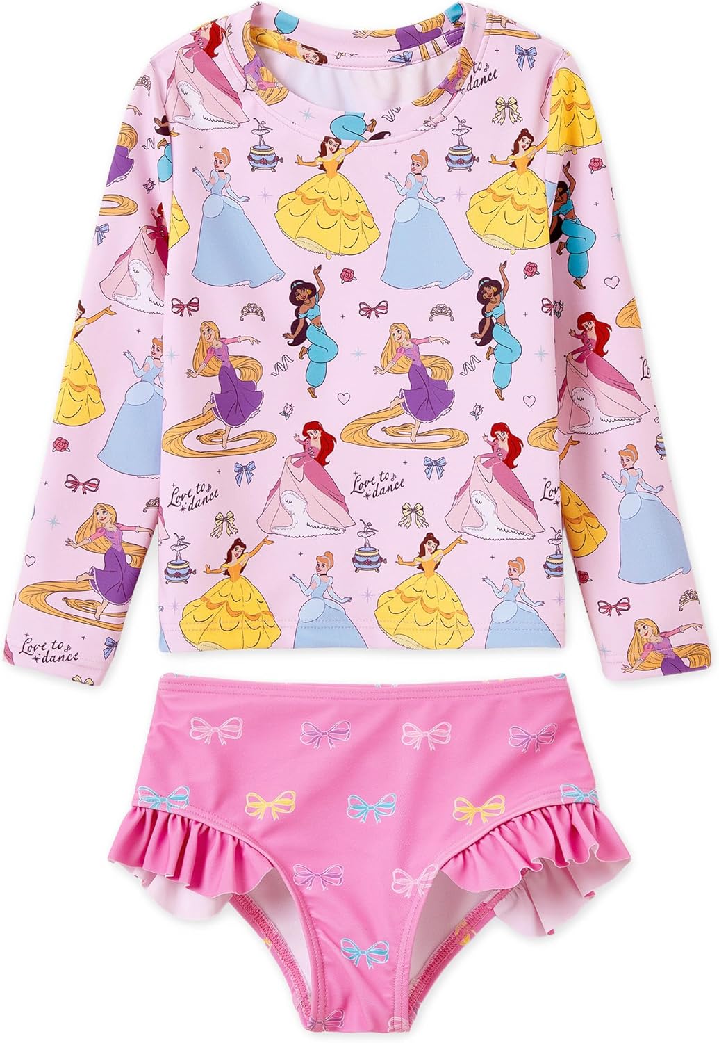 Disney Mickey and Friends Girl Two Piece Long Sleeve Swimsuit Rashguard Bathing Suit