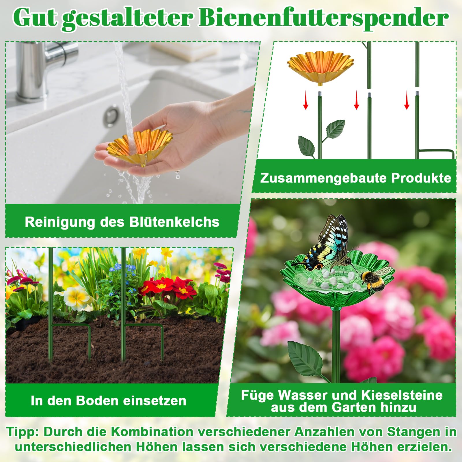 4 Stück Bienentränke für den Garten, Bienen Insektentränke Garten, Bienentränke Balkon, Vogel und Insektentränke, Vogeltränke Bienen Wasserstation, Garten Geschenk Futternapf für Honig, Spenders