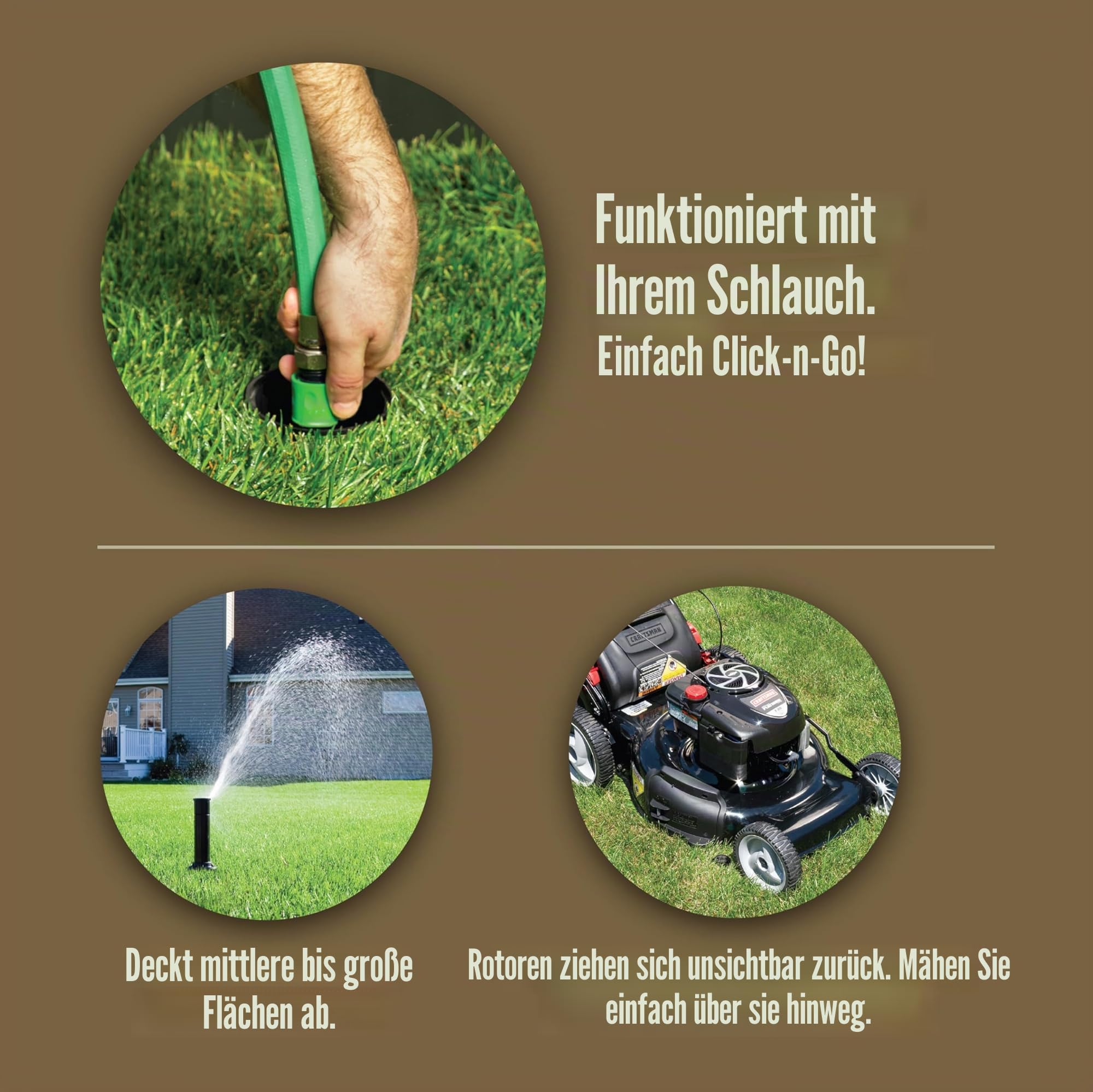 Rain Bird 32HE In-Ground Pro Rotor Pop-Up Sprinklersystem Kit mit Click-N-Go Gartenschlauchanschluss