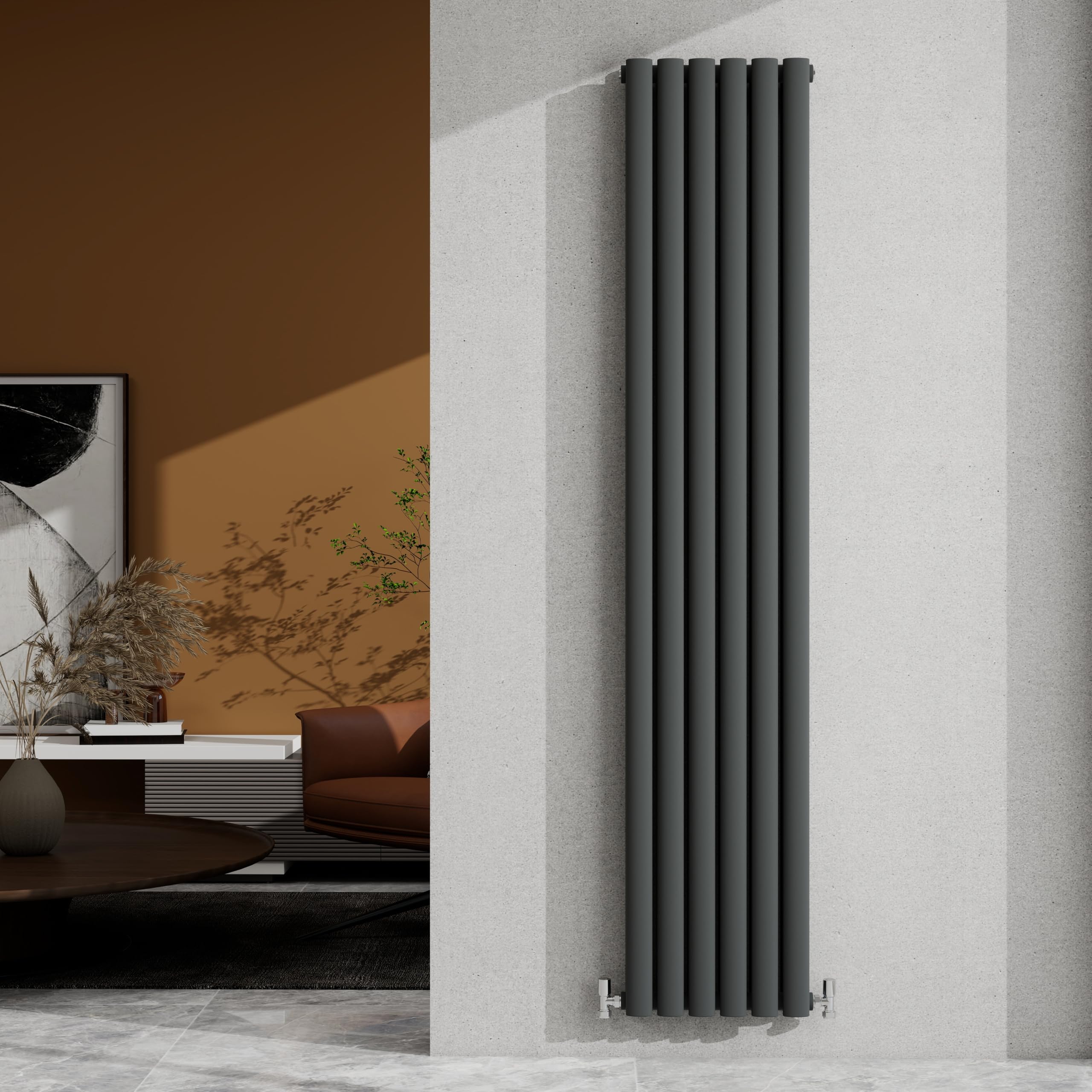 1800×354mm Anthracite Double Oval Column Radiator Vertical 4338 BTU