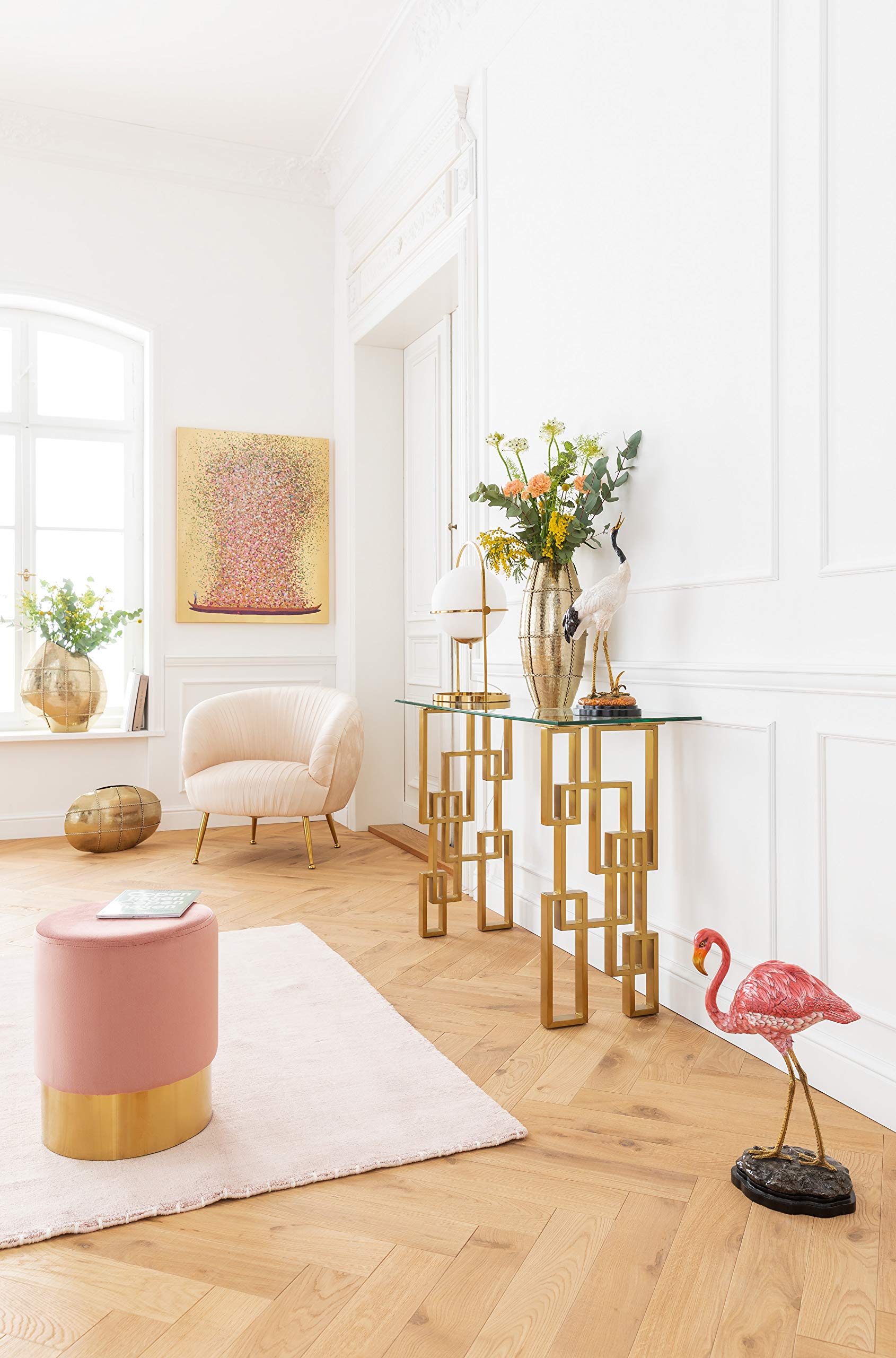 Kare Design Bild Touched Flower Boat Gold/Pink 100x80x3,5cm Gemälde Canvas-Leinwand Massivholz Rahmen Abstrakt