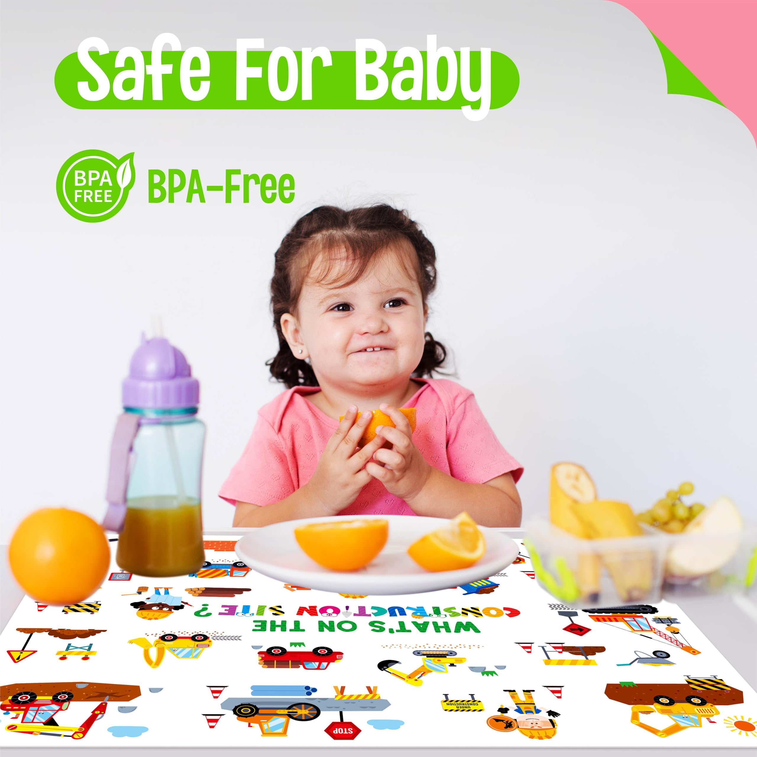 Pack de 6 Sets de Table pour Enfants, Antidérapants, Lavables, Réutilisables, Sets de Table Éducatifs - Dinosaures, Animaux de Ferme/Sauvages/Marins, Chantier de Construction, Univers