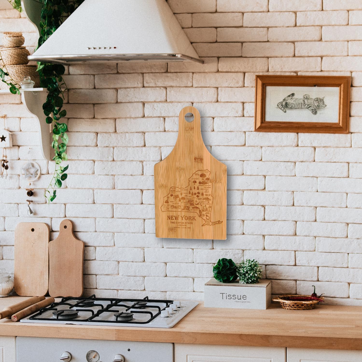 Premium Bamboo State-Shaped Cutting Board - USA Map Design, Kitchen Decor, Food Prep Tool, State Pride, Home Chef, Sustainable Wooden Chopping Blocks, Charcuterie and Cheese Board (New York) - Image 3