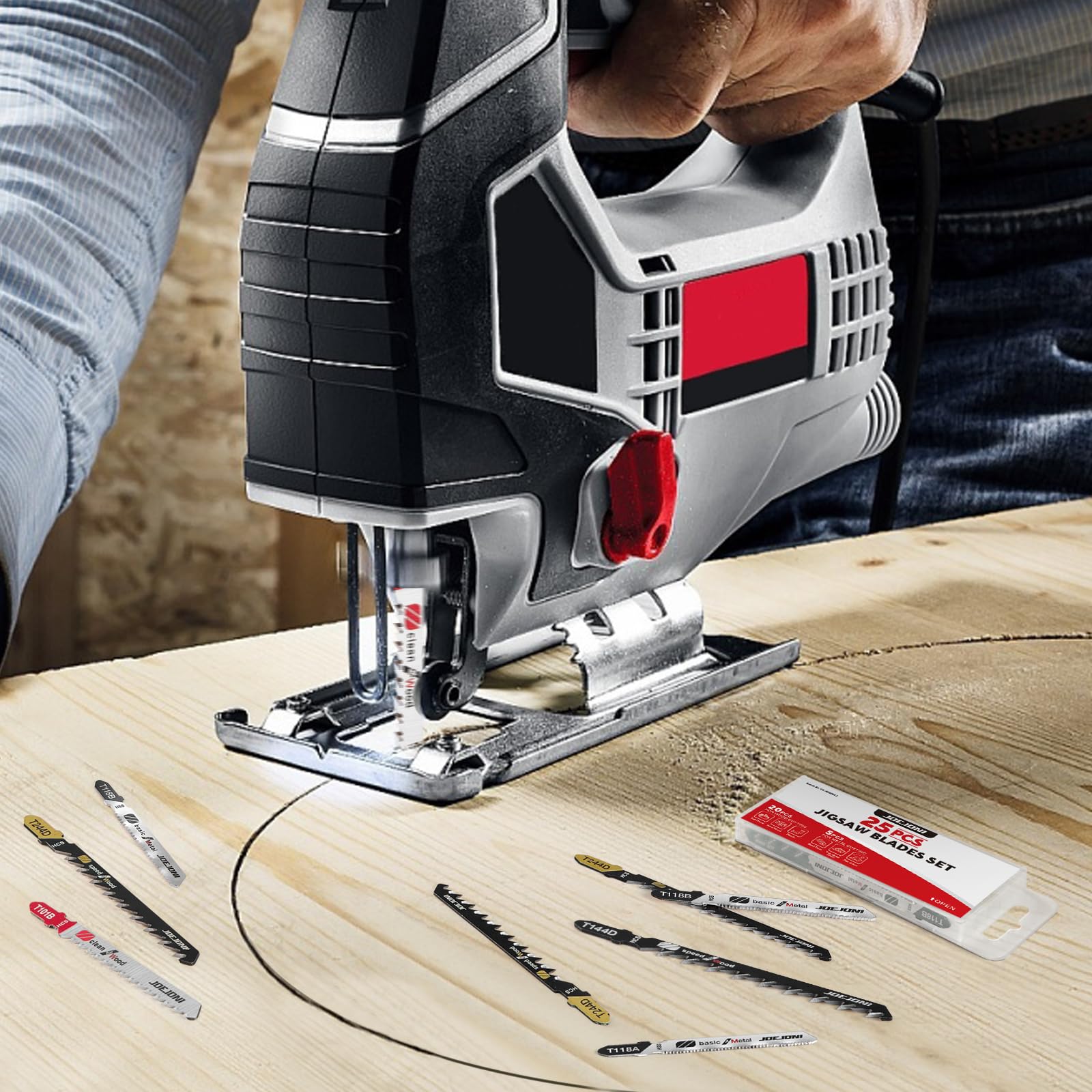 Set di 25 lame per seghetto alternativo, con codolo a T, con custodia, accessori per seghetto alternativo per legno, plastica e metallo