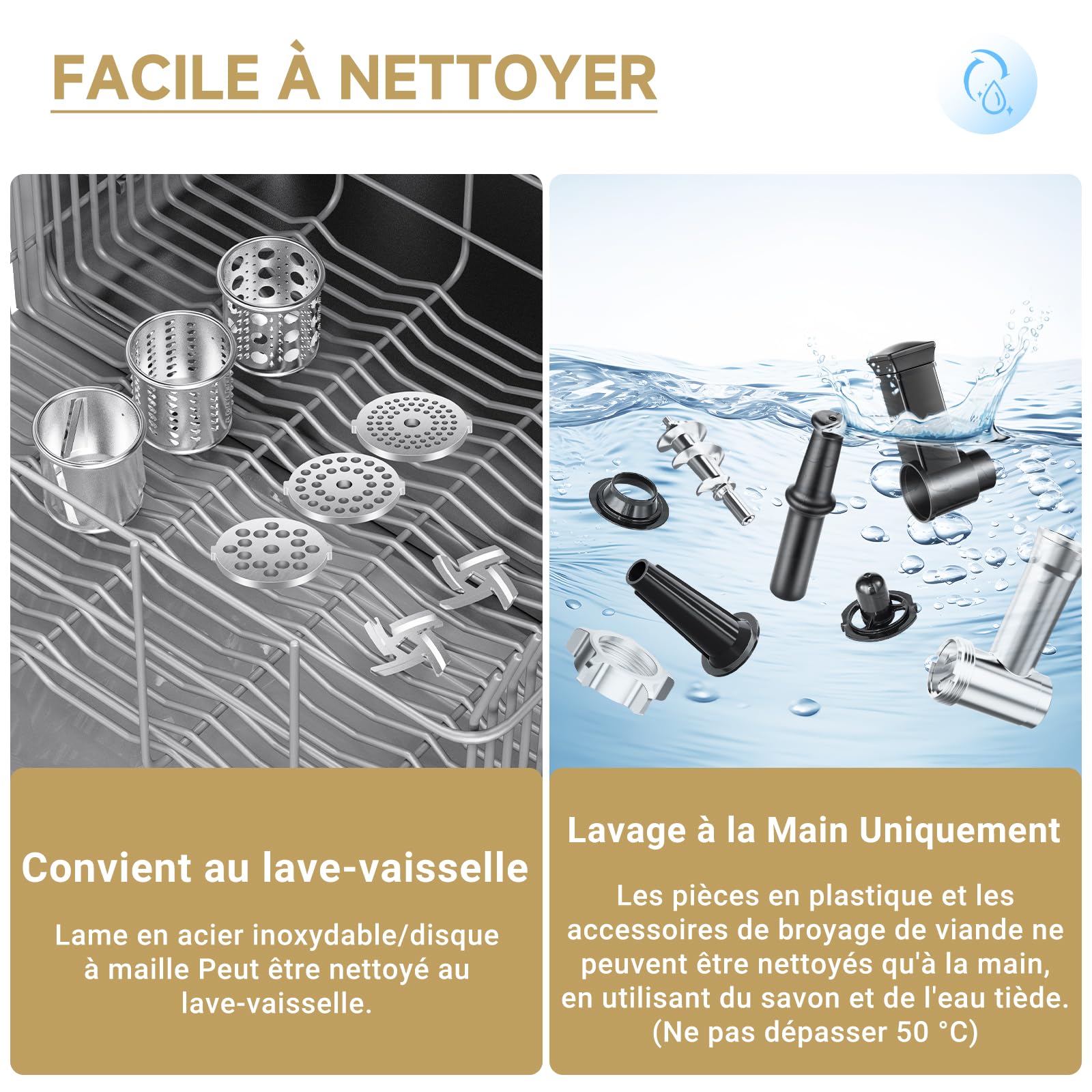 AAOBOSI Hachoir À Viande,Hachoir À Viande Électrique 4-En-1[2800 W Max]Avec 3 Lames Pour Trancher, Déchiqueter,2 Lames,3 Plaques,Farceuse À Saucisses,Kit Kubbe,Pour Cuisine À Domicile,Acier Inoxydable