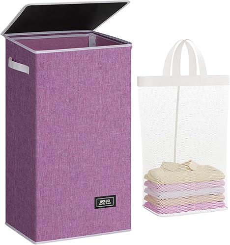 Miniatura 45 de SOLEDI Cesta de ropa con tapa, 100 L XL, cesta grande para la ropa sucia con bolsa removible, cestas de lavandería plegables, almacenamiento