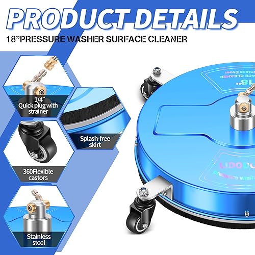 Miniatura 10 de PWS14 - Limpiador de superficies de hidrolavadora de 14 pulgadas con 4 ruedas - Limpiador de superficies de acero inoxidable para fijación de