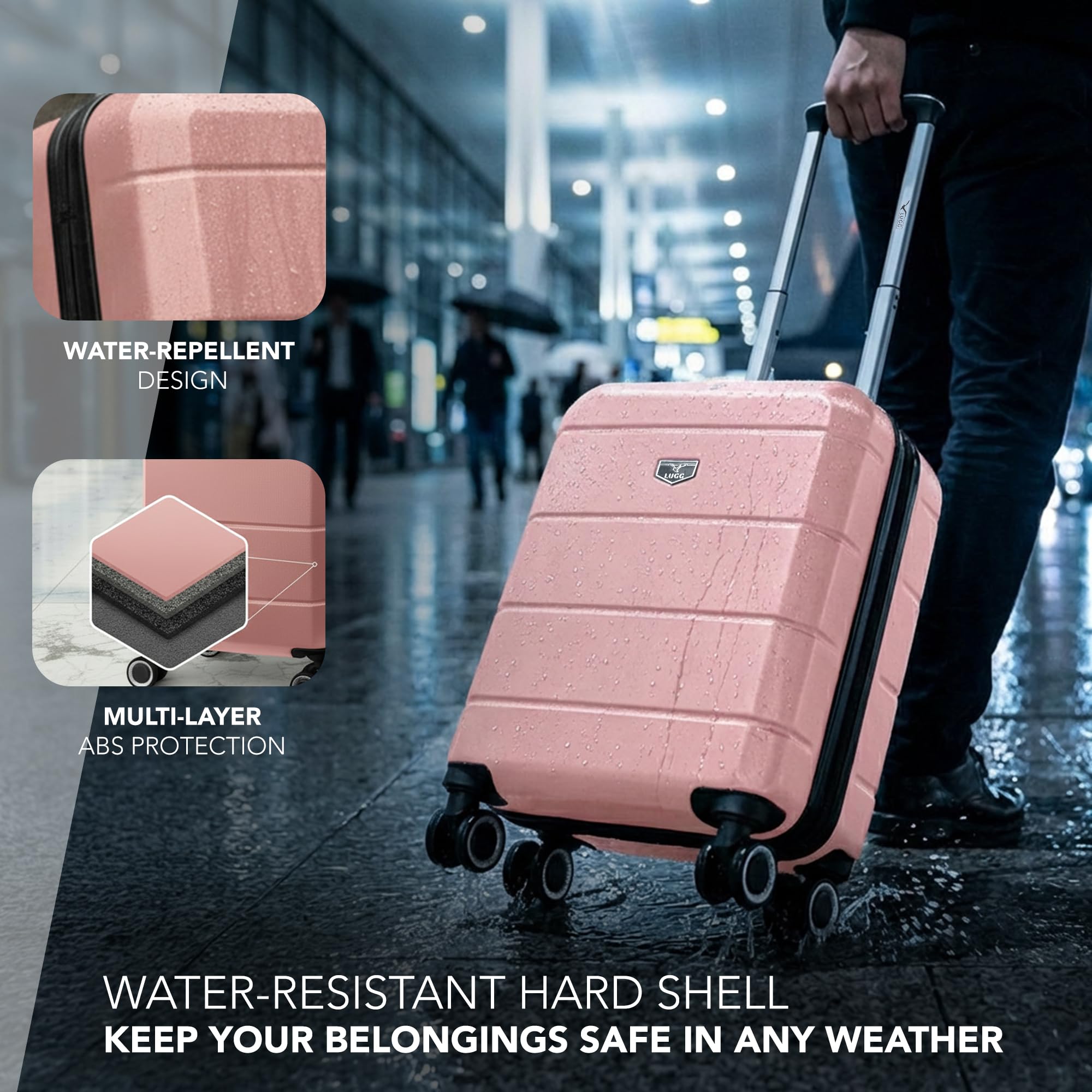 LUGG - Jetset 40cm Suitcase - 40x30x20cm- Ryanair Compatible - Underseat Size - Hard Shell ABS - Spinner & Removable Wheels - Lightweight Travel Luggage- Cream/Brown — view 262
