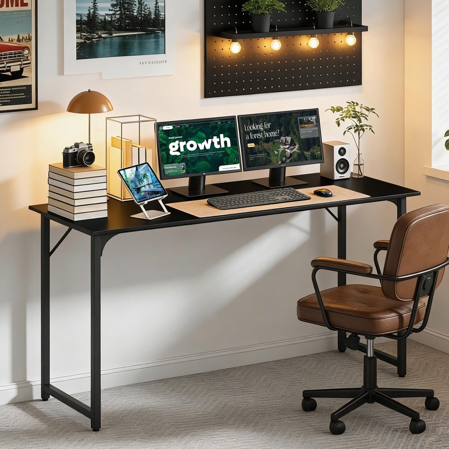 bestoffice computer desk,home office desk, modern simple style for home office study writing (black, 55 inch) black 55 inch