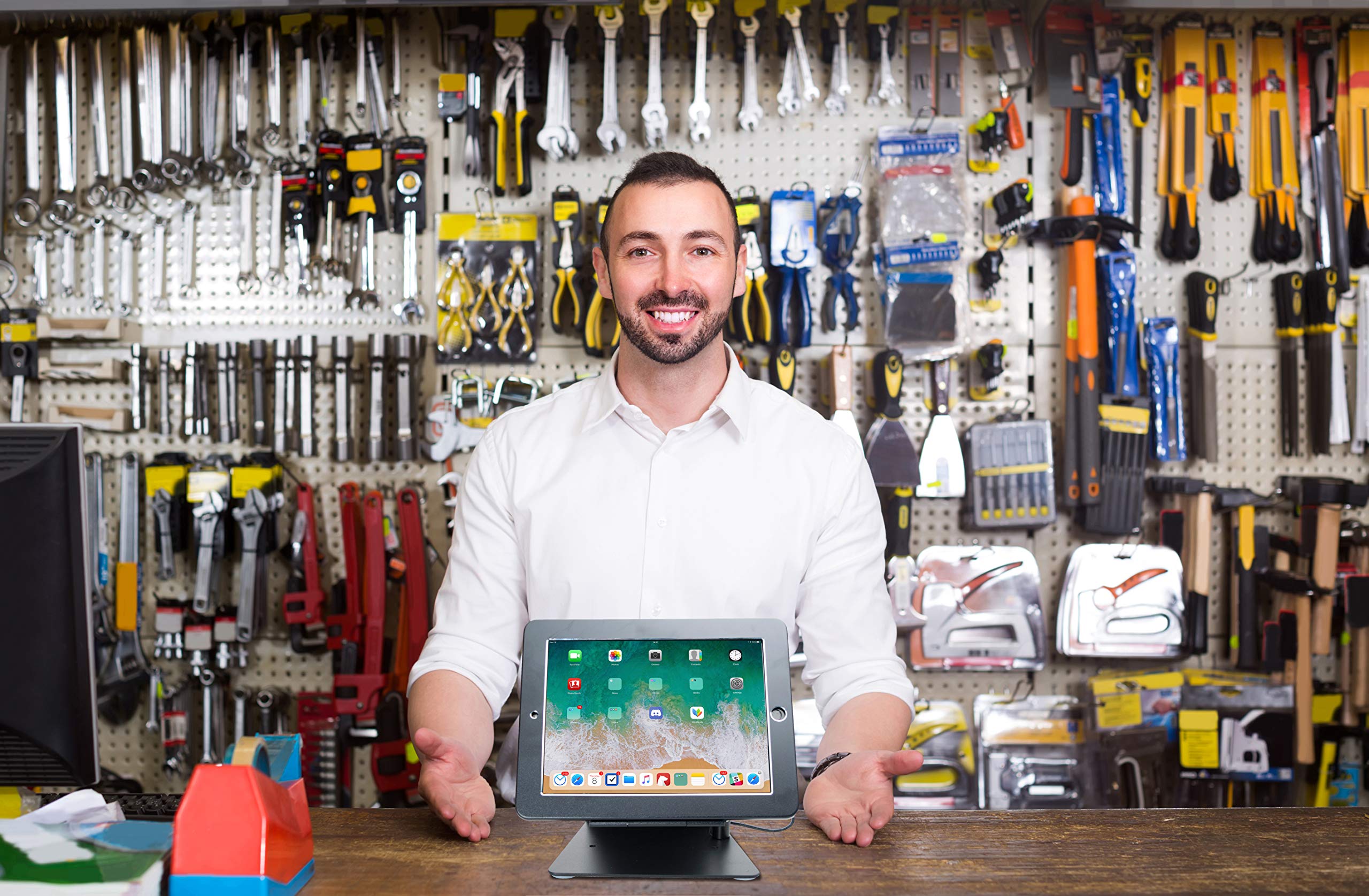 Desktop Anti-Theft Stand CTA Kiosk Stand with Stylus, Tether, and Aluminum Enclosure for iPad (Gen 2-6), iPad Air (Gen 1 & 2), & iPad Pro 9.7 (PAD-DASB) - Black