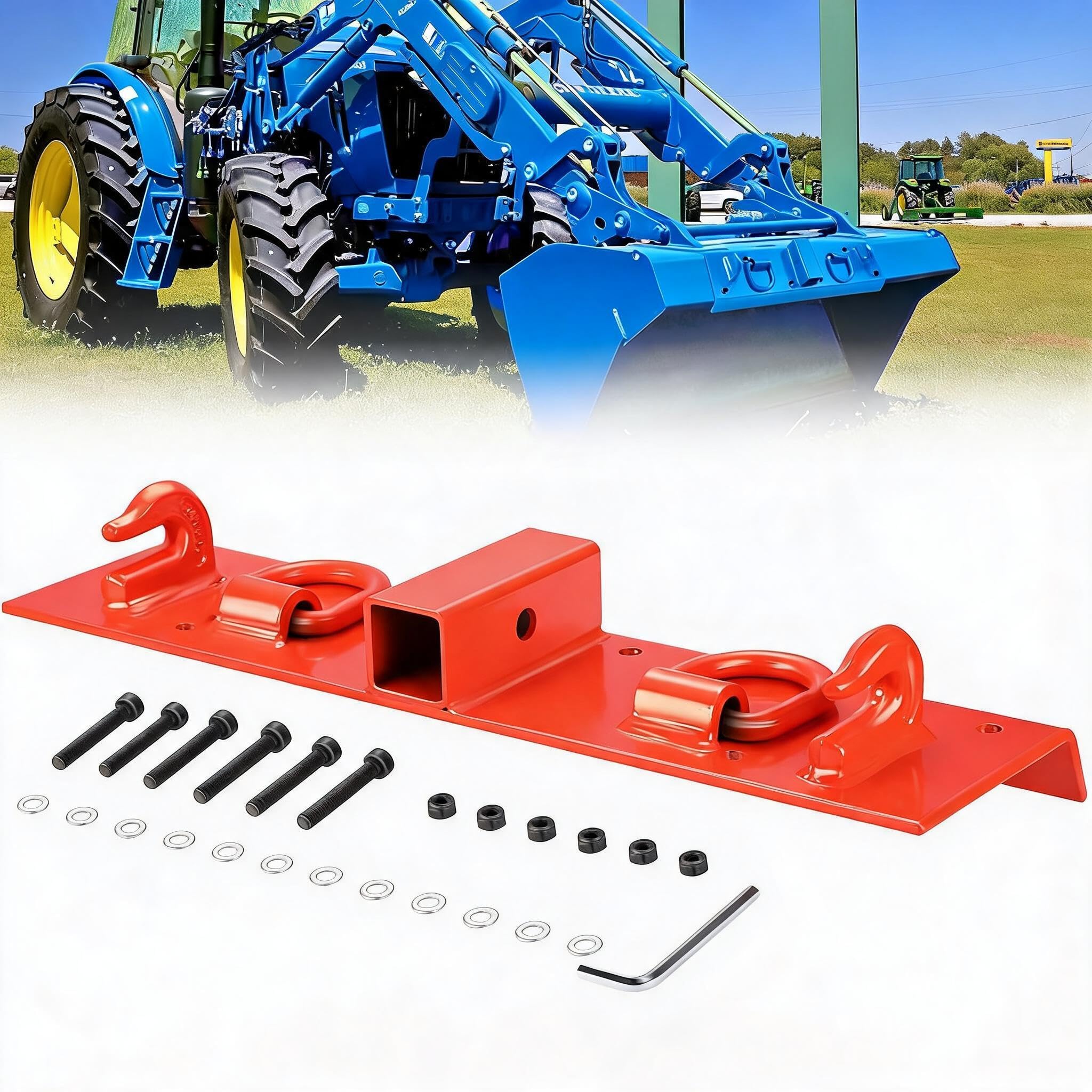 Universeller Bolt-On Traktor Schaufelhaken – 2" Receiver, 1/2" D-Ring & 5/16" Grab Hook – Für Kompakttraktor-Lader 1025R, 2320, 2520, 2720, 2025R, 2032R – Robuste Zugöse für Schaufel – Farbe: Orange