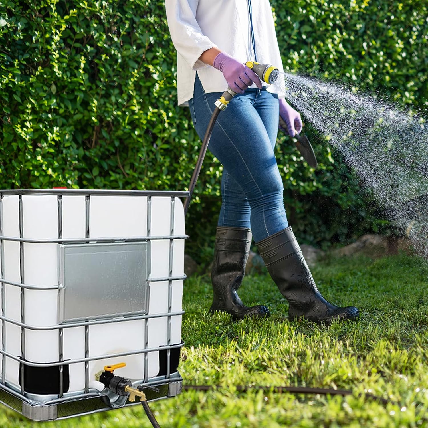 Upgrade Double Outlet IBC Tote Fittings, 275 330 Gallon IBC Tote Tank Hose Adapter 2.36" Fine Thread Water Tote Tank Hose Adapter, IBC Tote to Garden Hose Adapter for IBC Tote Water Tank