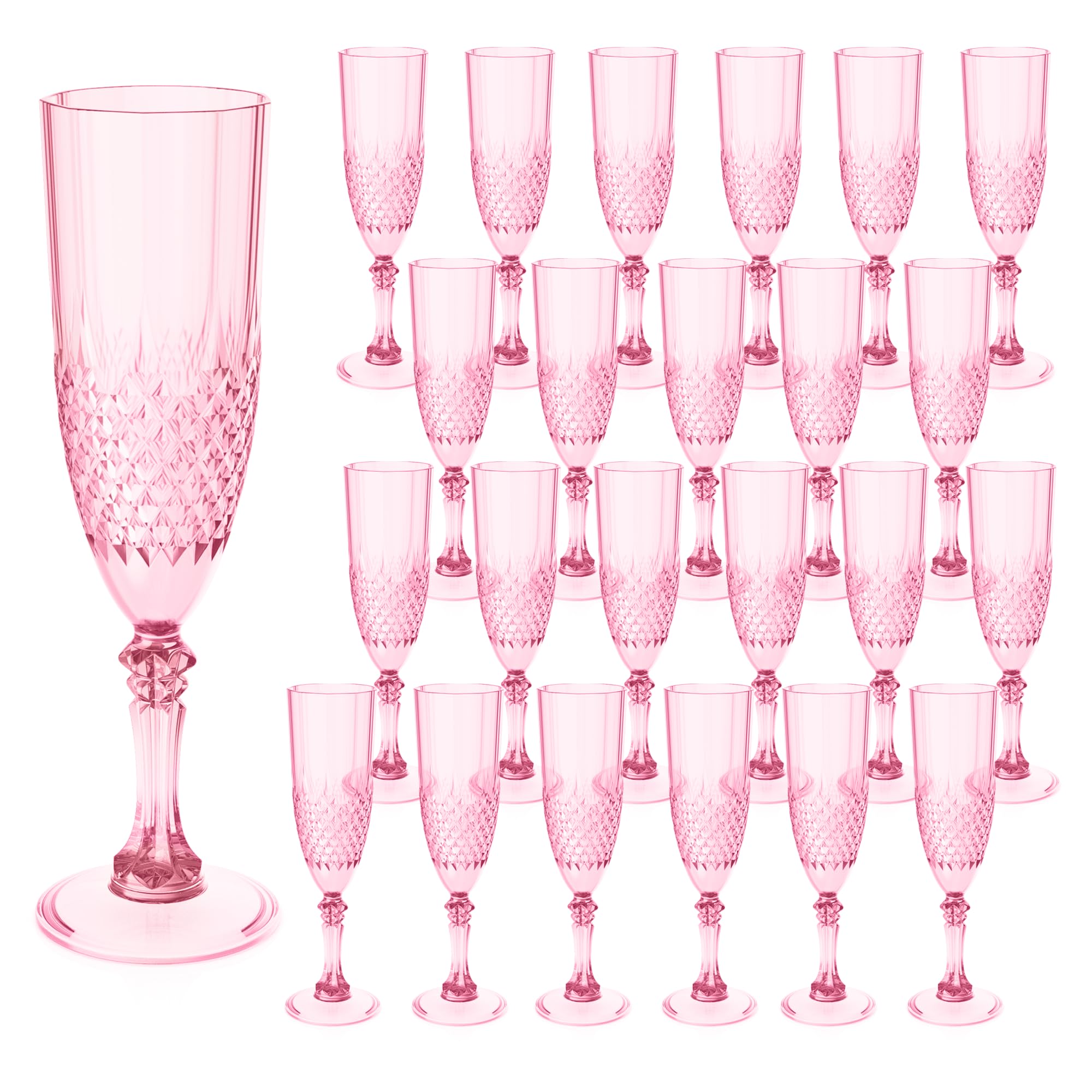 Flute da champagne in plastica, 24 calici da vino in plastica rosa, infrangibili, riutilizzabili, per matrimoni, feste di addio al celibato, brindisi ed eventi (24, rosa)