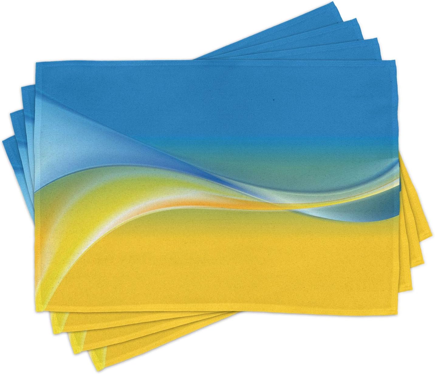 Lunarable Yellow and Blue Place Mats Set of 4 Color Waves Ukrainian Flag Inspired Design in Vibrant Colors Curvy Line Washable Fabric Placemats for Dining Room Kitchen Table Decor, Blue Yellow