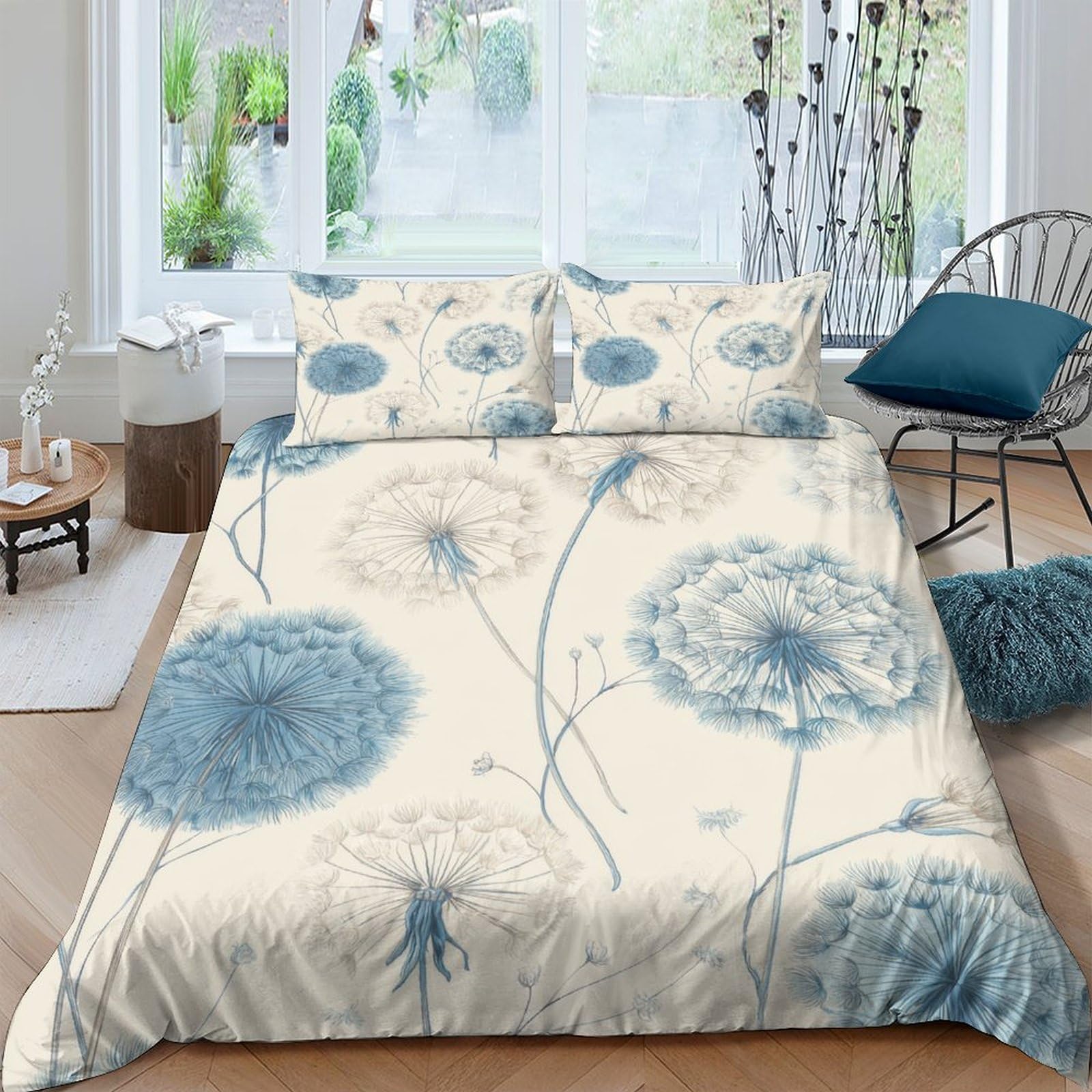 Ctjqhvkz Style-5 3D Printed Blue Dandelion Fitted Sheet Microfiber Soft Mattress Cover Bedroom Decor Dustproof For Adults Teens Single（135X200cm）