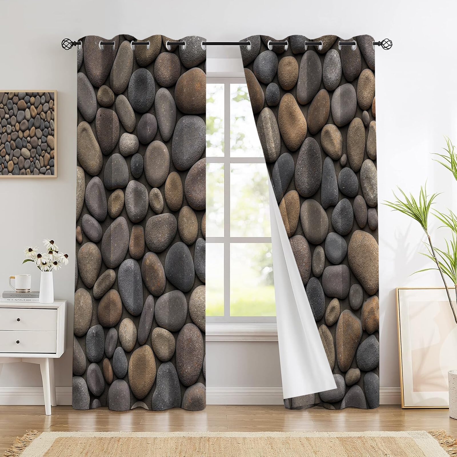 Tende Oscuranti Muro Di Roccia,Con Occhielli Tenda Isolante Stampata Texture Naturale 140X245Cm(L X A) (2 Pannelli) Per Soggiorno Camera Da Letto Grigio Marrone Per Interna