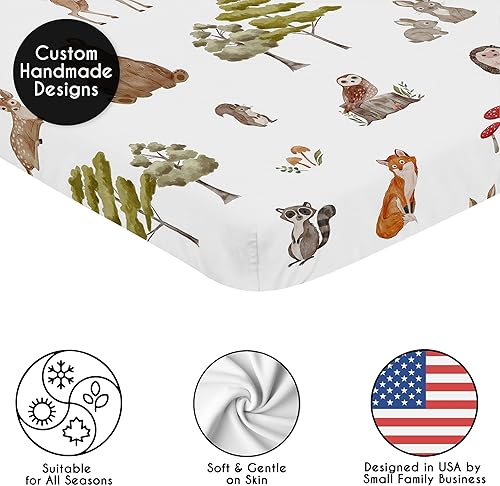 Miniatura 2 de Sweet Jojo Designs Bosque Animales del Bosque Niño Niña Género Neutral Unisex Mini Cuna Sábana Ajustable Bebé Guardería Bebé Recién Nacido Cama Cama