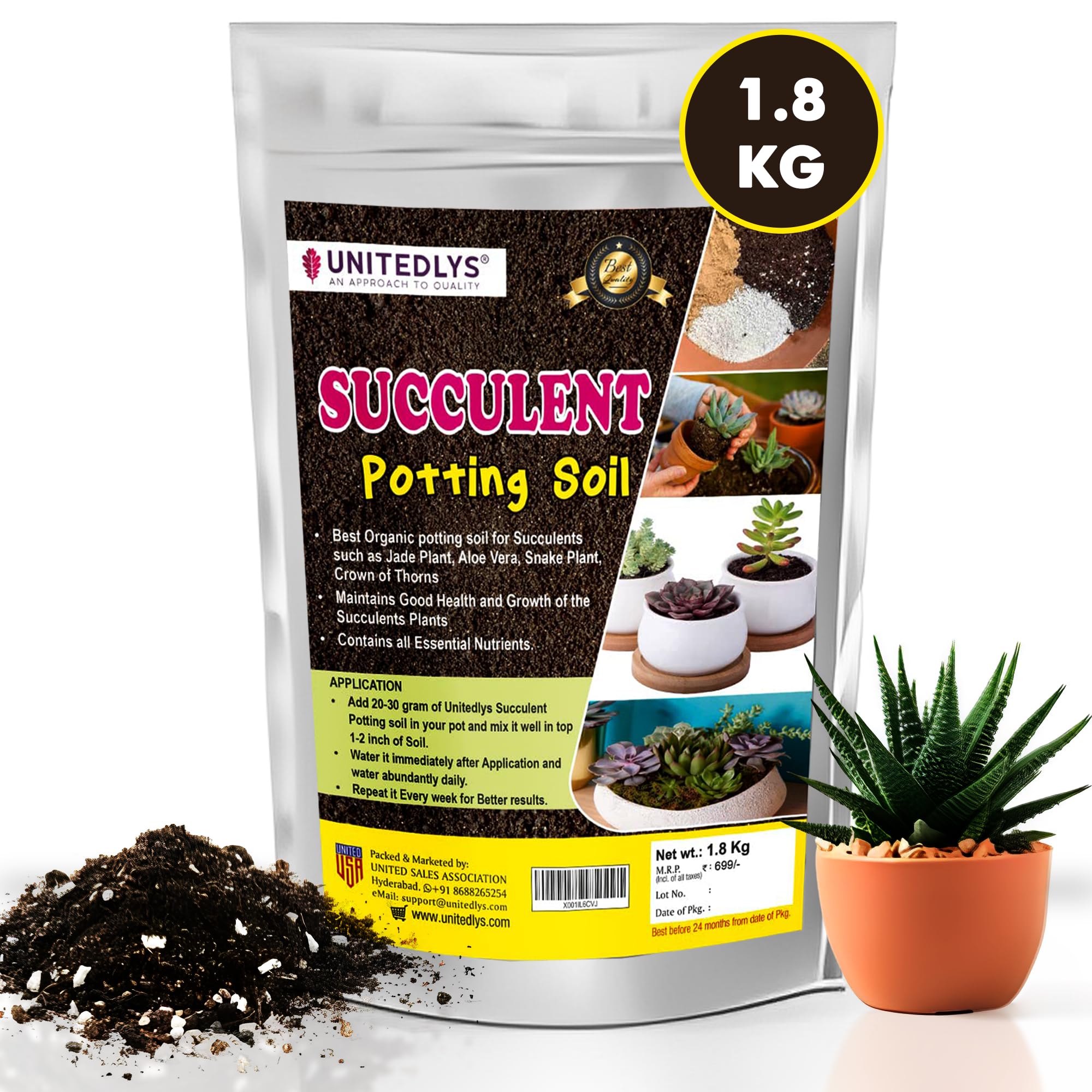 Unitedlys Cactus & Succulent Soil Mix for Plants Home Garden 1.8 Kg | Best Organic Succulent Potting Mix Soil for Succulent Plants | Plant Growth Booster Cactus Soil Mix for Indoor and Outdoor Plants (B09S1DDRL2) Amazon Price History, Amazon Price Tracker