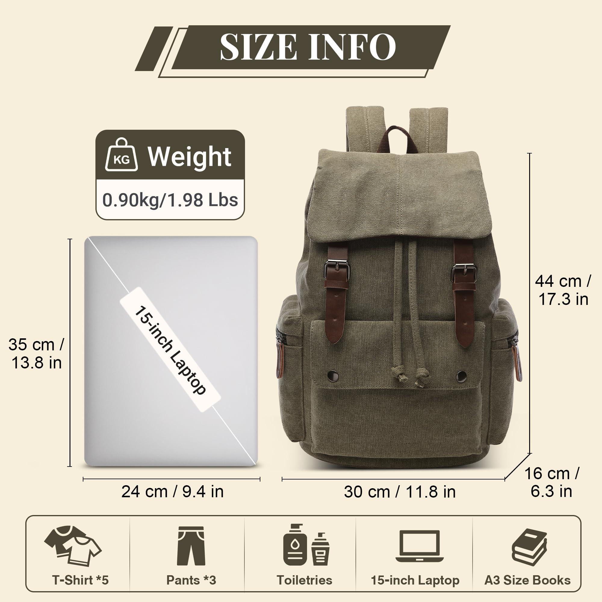 Modny plecak w stylu vintage dla mężczyzn o dużej pojemności 15,6 cala laptop płócienny plecak na co dzień do szkoły na co dzień na uniwersytet praca na zewnątrz płótno mężczyźni plecak