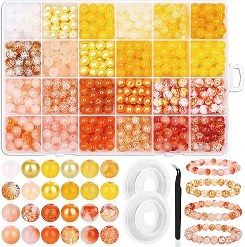 720 cuentas de vidrio de 0.315 pulgadas para hacer joyas, 24 colores para hacer joyas, kit de fabricación de pulseras, cuentas sueltas para