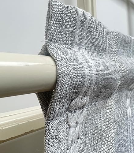 Miniatura 2 de GOHD - Cortinas de cocina con borlas, estilo bohemio, jacquard, con borlas, para baño, 3 tamaños, 100% poliéster (36 pulgadas, gris)