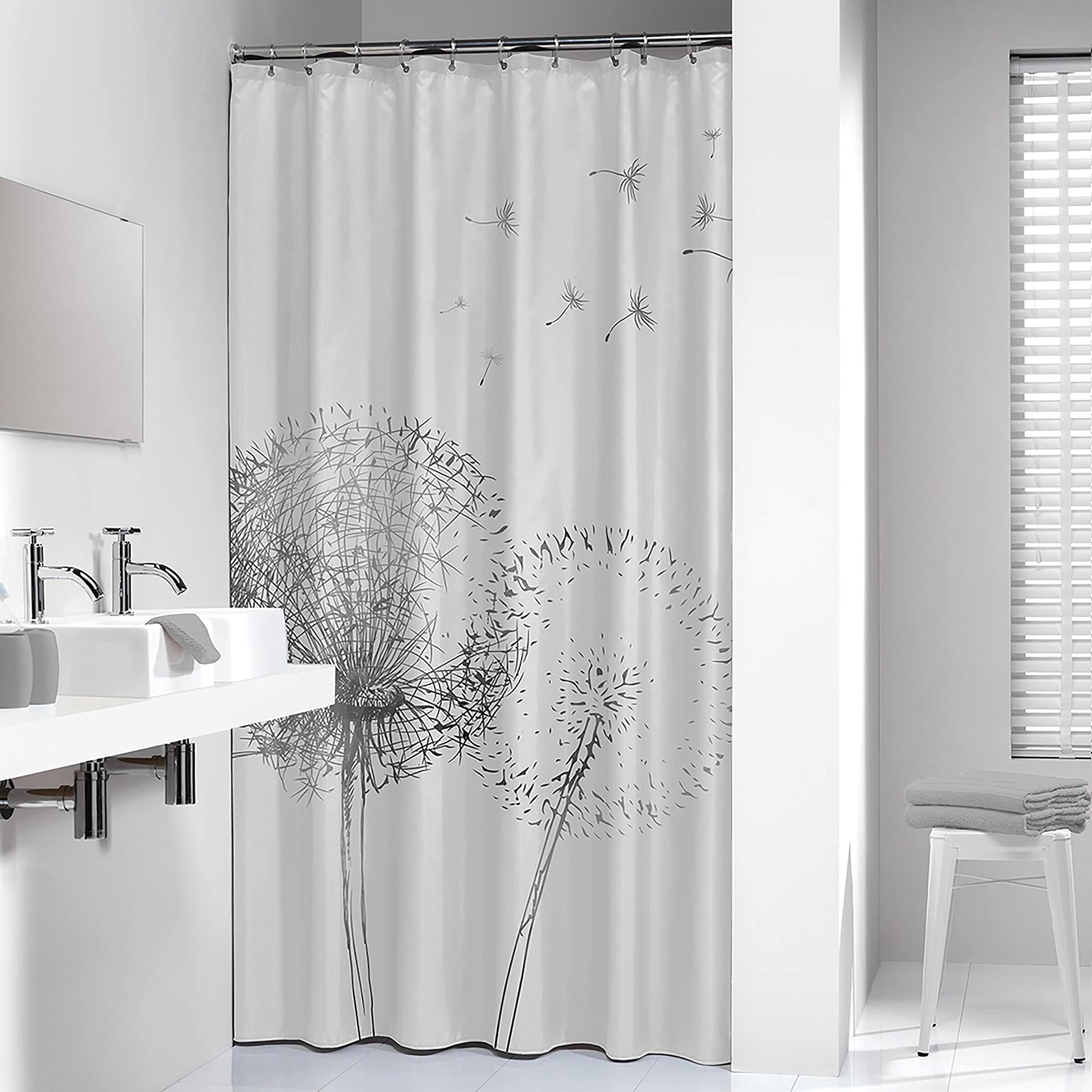 Sealskin Flow Textil-Duschvorhang 180x200 cm, 100% Polyester, wasserabweisend, Farbe: Schwarz Weiß 800142