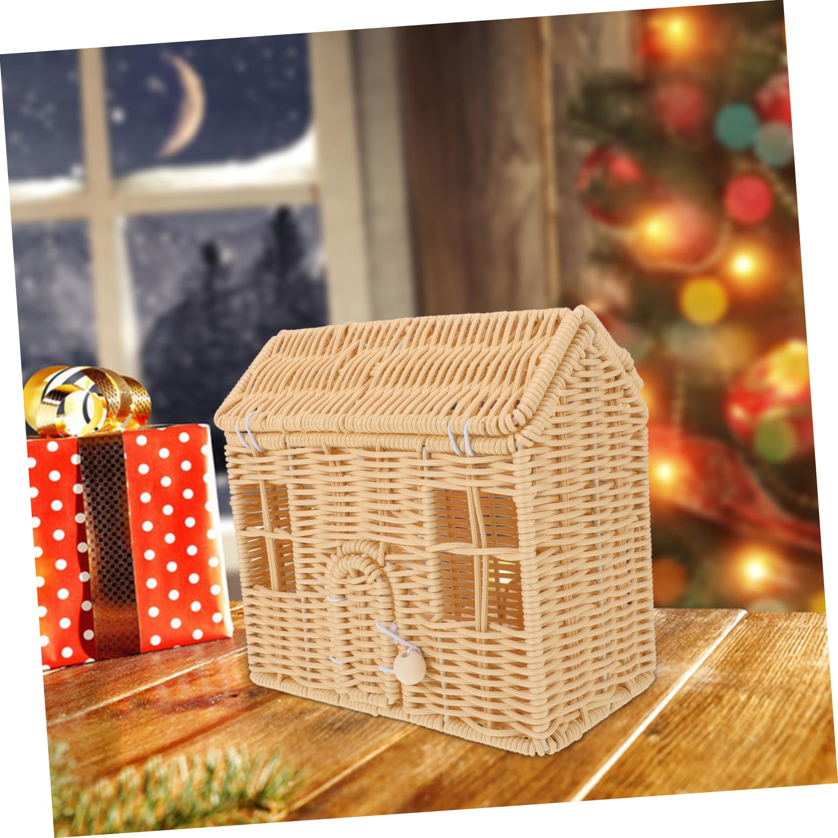 Garneck Cesta Tejida con Asa De Ratán Sintético para Dulces y Aperitivos con Forma De Casa De Muñecas para Recuerdos De Shower y Bodas Cesta Decorativa Navideña