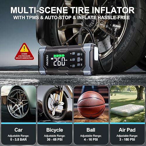 Miniatura 3 de Arrancador de alta potencia de 9000 A con compresor de aire, batería de coche de 12 V, caja de salto portátil para automóvil (todo a gas14L diesel)