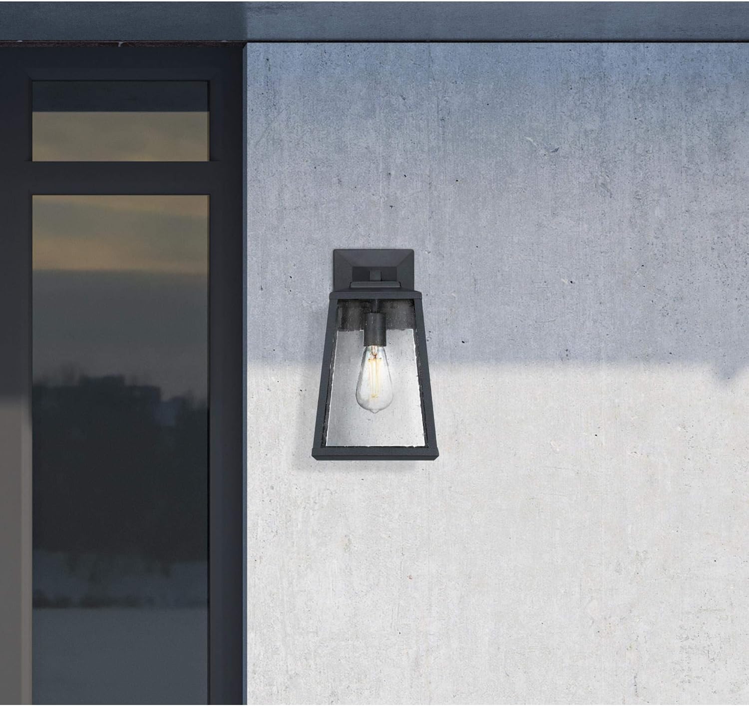 Westinghouse 6114200 Ashdale Transitional One-Light Outdoor Wall Light, Textured Black Finish, Clear Seeded Glass