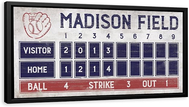Awesometik Baseball Scoreboard Personalized Framed Canvas Sign, Family Name, Customize Sports-Themed Canvas for Home, Wall, or Room for Men, Boys